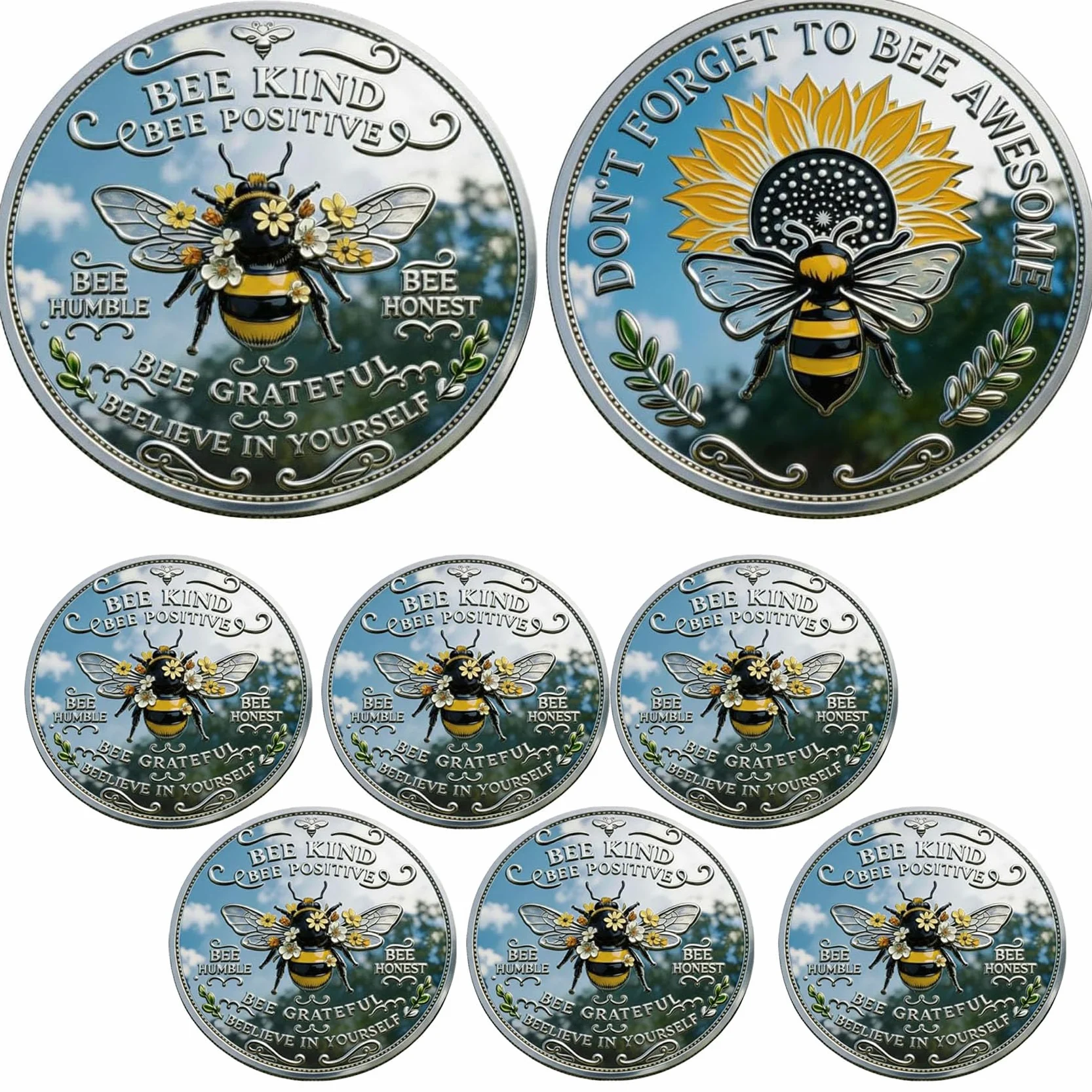 Moneda Conmemorativa de Positividad "Bee Kind" - Moneda del Desafío "Bee Kind", Ficha Motivacional de Doble Cara con Afirmaciones, Regalo Inspirador para Amigos y Familiares (#A6Pcs)