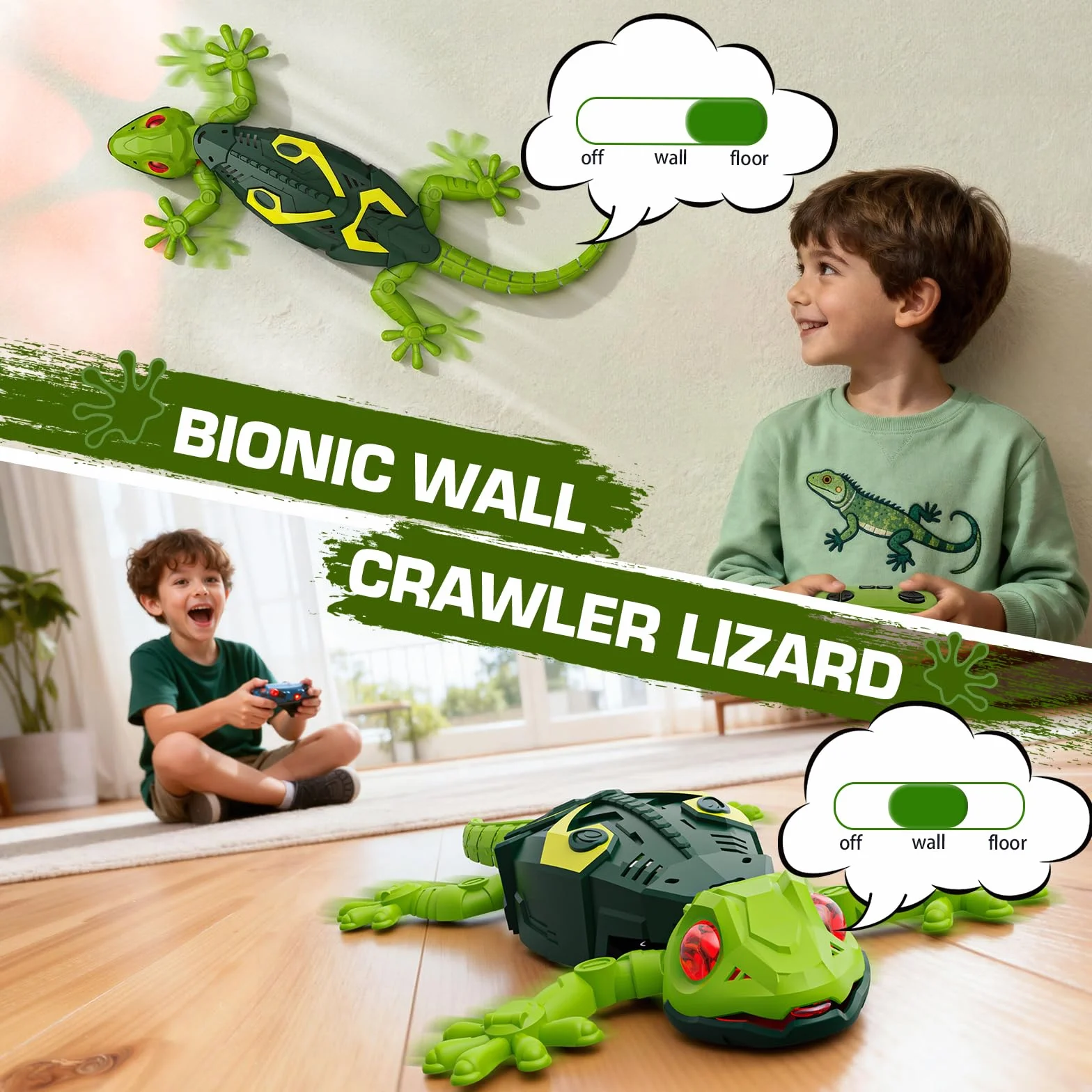 Gecko Trepador Lagartija Teledirigida con Ojos LED Juguete Robot Control Remoto de Pared USB para Niños 3-9 años