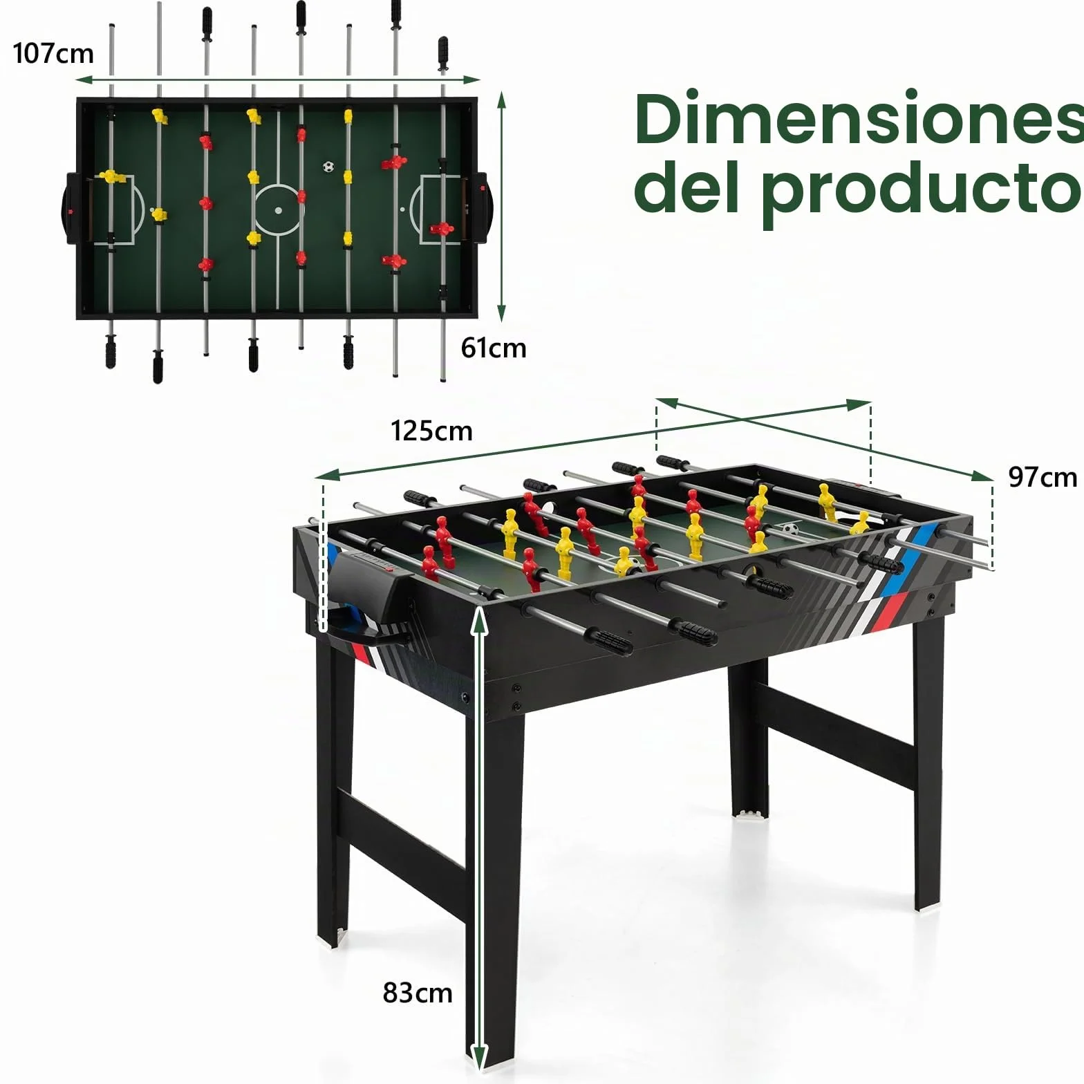 HOMASIS 4 en 1 Mesa Multijuego con Futbolín, Billar, Air Hockey y Ping Pong, Mesa de Juegos de Madera para Niños y Adultos, 125 x 97 x 83 cm, para Fiesta, Bar, Oficina