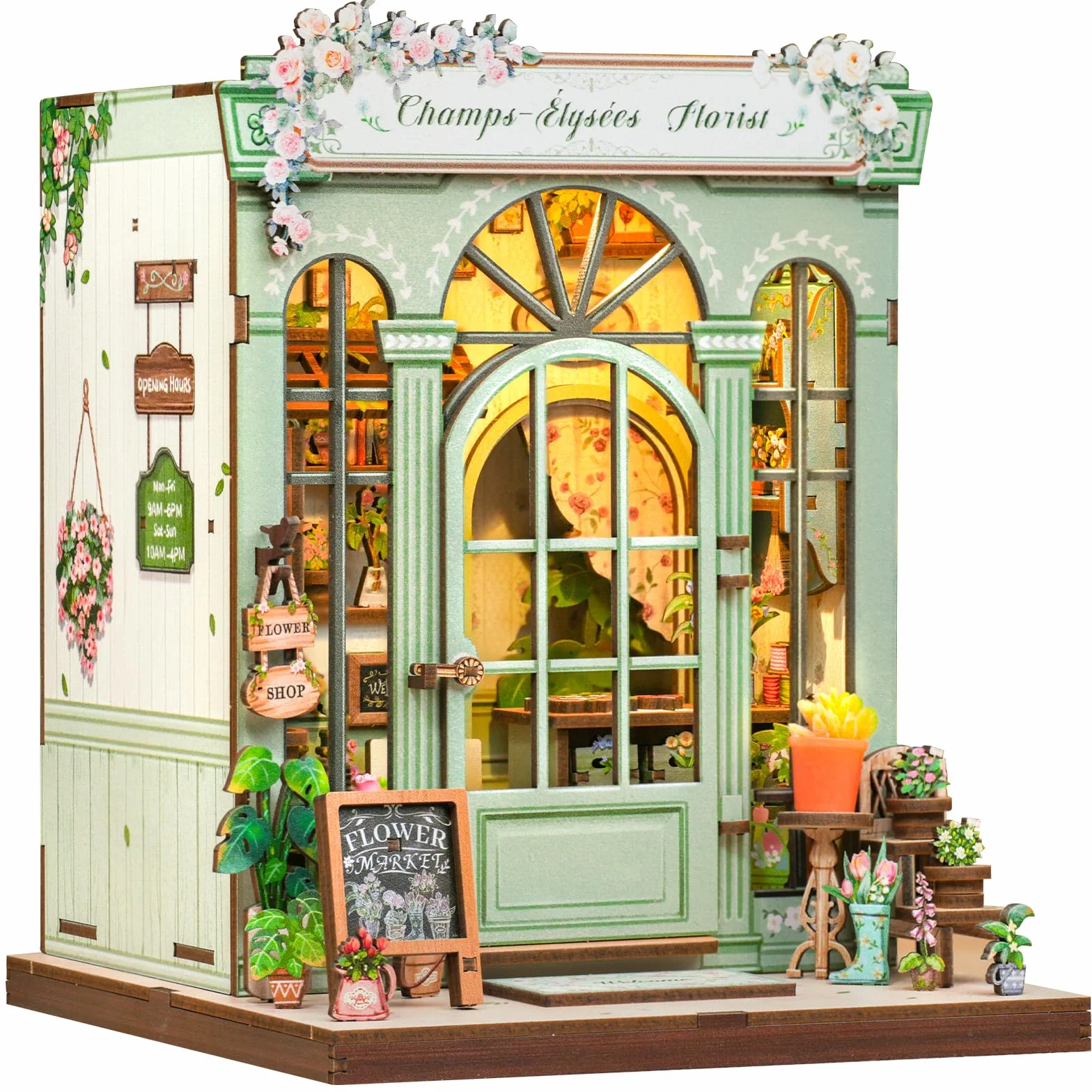 Fsolis Book Nook Kit con Luz LED - Casa de Muñecas en Miniatura 3D para Adultos, Regalo Creativo de Cumpleaños para Mujeres y Niñas(Floristería Champs-Élysées)