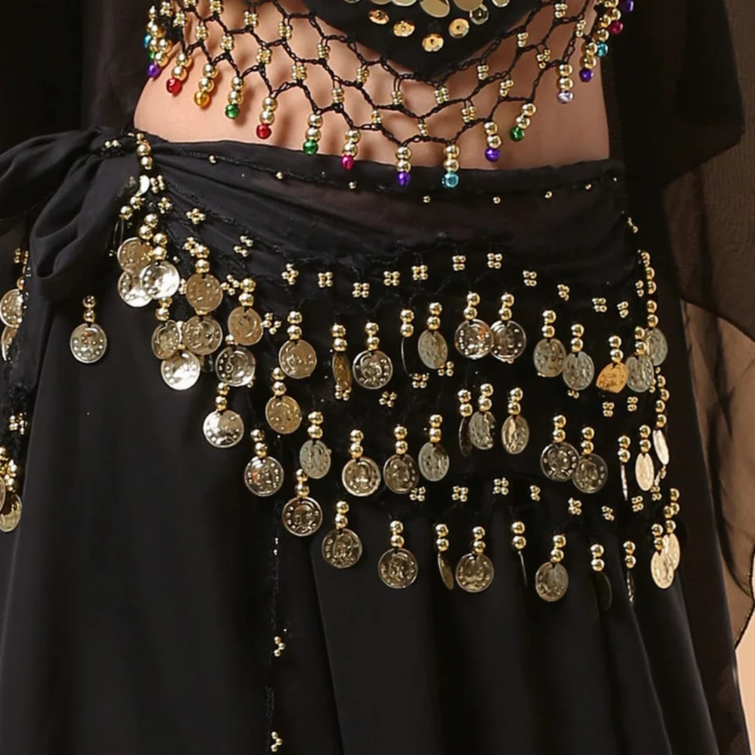 Bufandas de Cadera para Danza del Vientre, Faldas con Forma de Onda para Mujeres, Cinturón con Monedas y Brazaletes