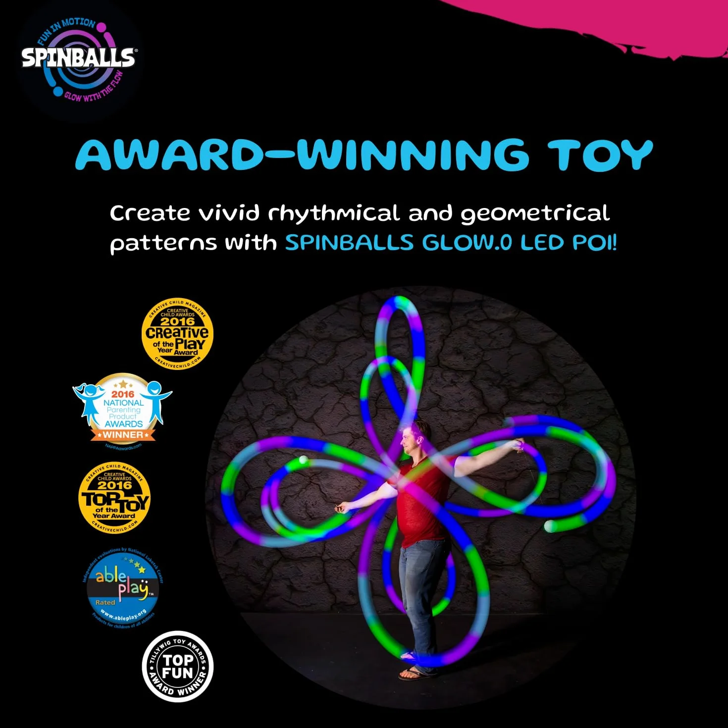 Spinballs Bolas Luminosas LED Recargable USB 22 Modos Patrones Luminosos Bola Malabares Soft-Core Cordones Ajustables Doble Hebilla