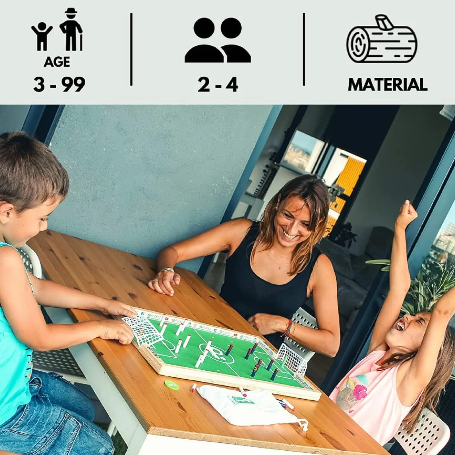 PLAKKS | Juego de Mesa de Fútbol | De 3 a 99 Años | 2 a 4 Jugadores | para Niños y Adultos | Juego de Madera | Juego de Habilidad | para Toda la Familia | Futbolín de Mesa