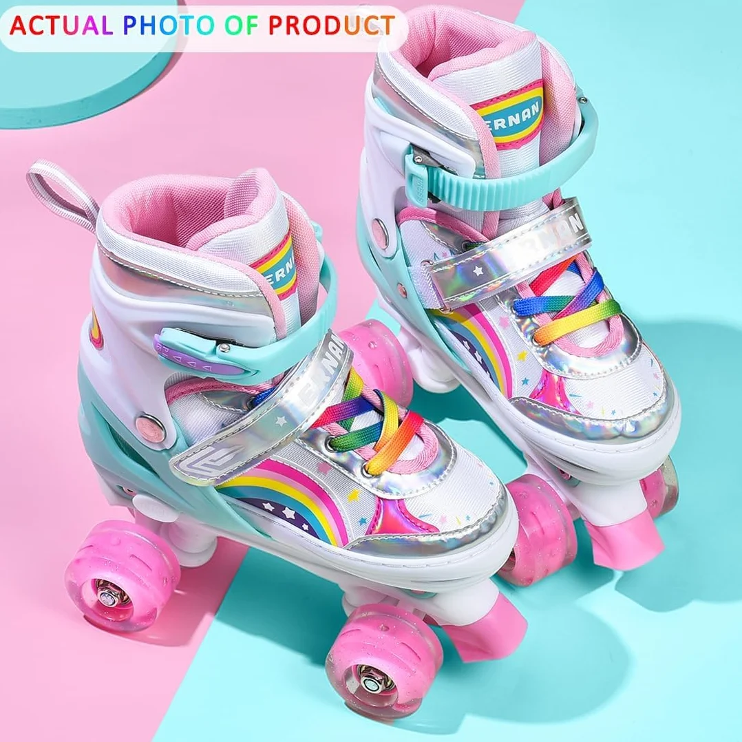 ERNAN Patines 4 Ruedas Ajustables Brillan Oscuridad Niños Principiante Regalo
