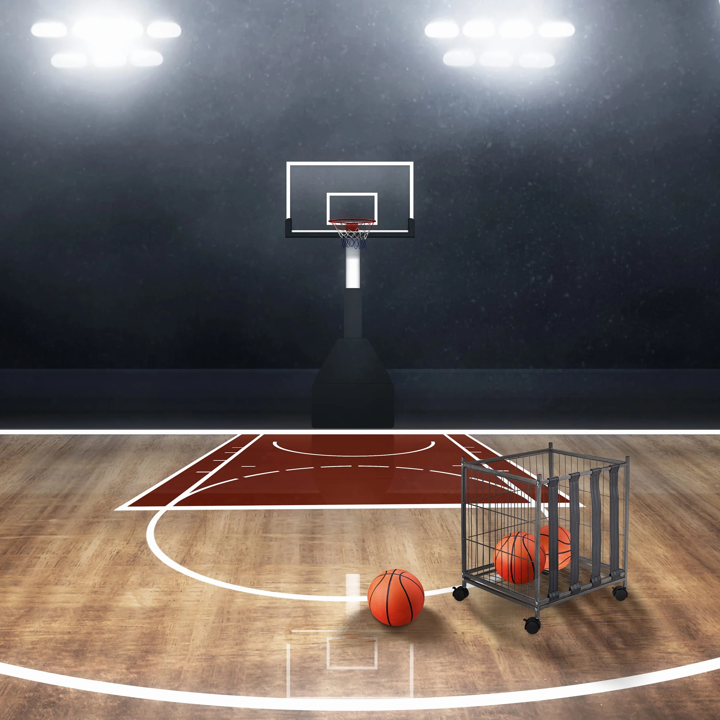 Relaxdays Carro para Pelotas 4 Ruedas Cesto Guarda Balones Metal 60x50x45 cm Gris