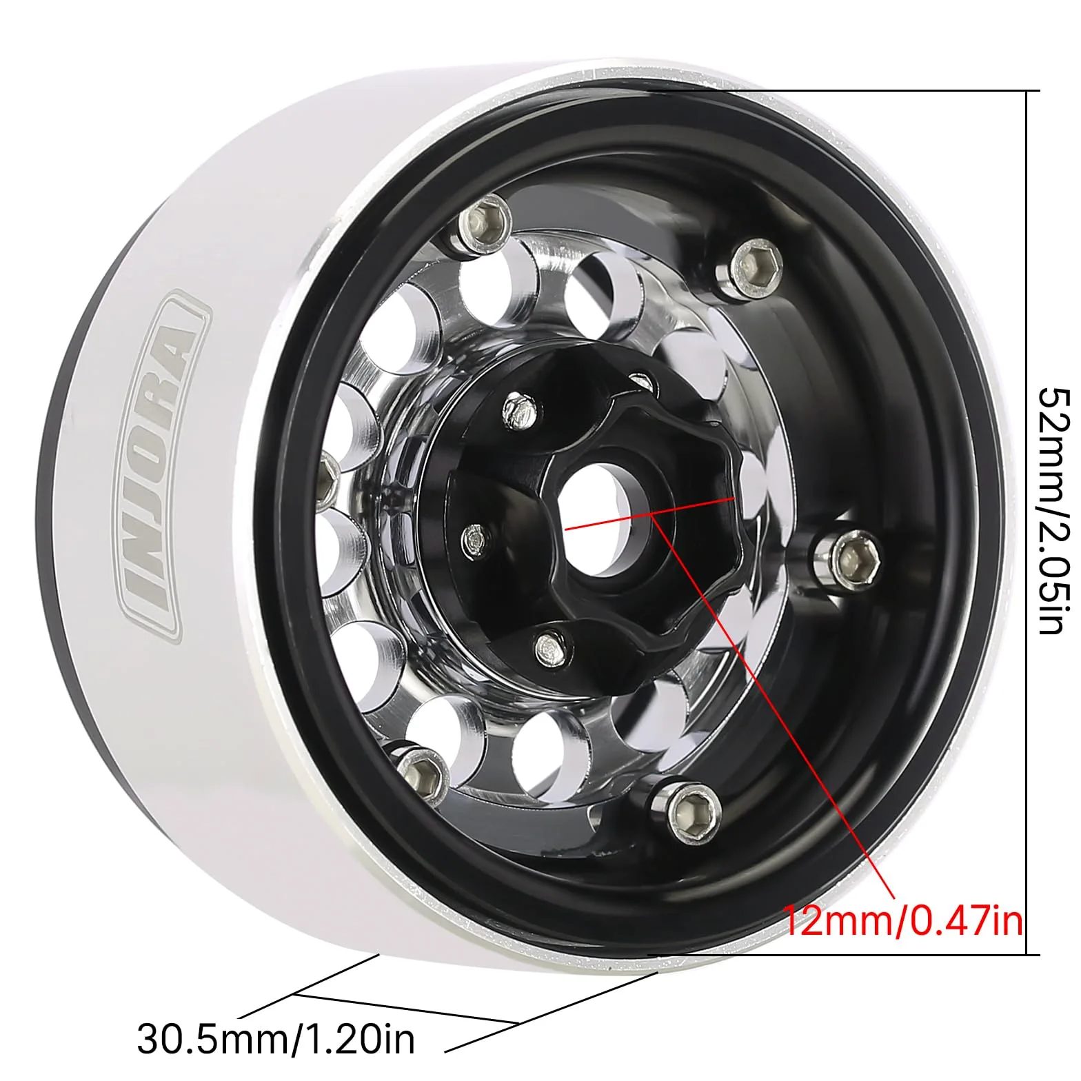 INJORA 1.9" Beadlock Llanta de Rueda - 150g Súper Pesado Latón y Aluminio Rueda de Plato Hondo para RC Crawler 1/10 SCX10 TRX4 VS4-10 Gen8,Plata