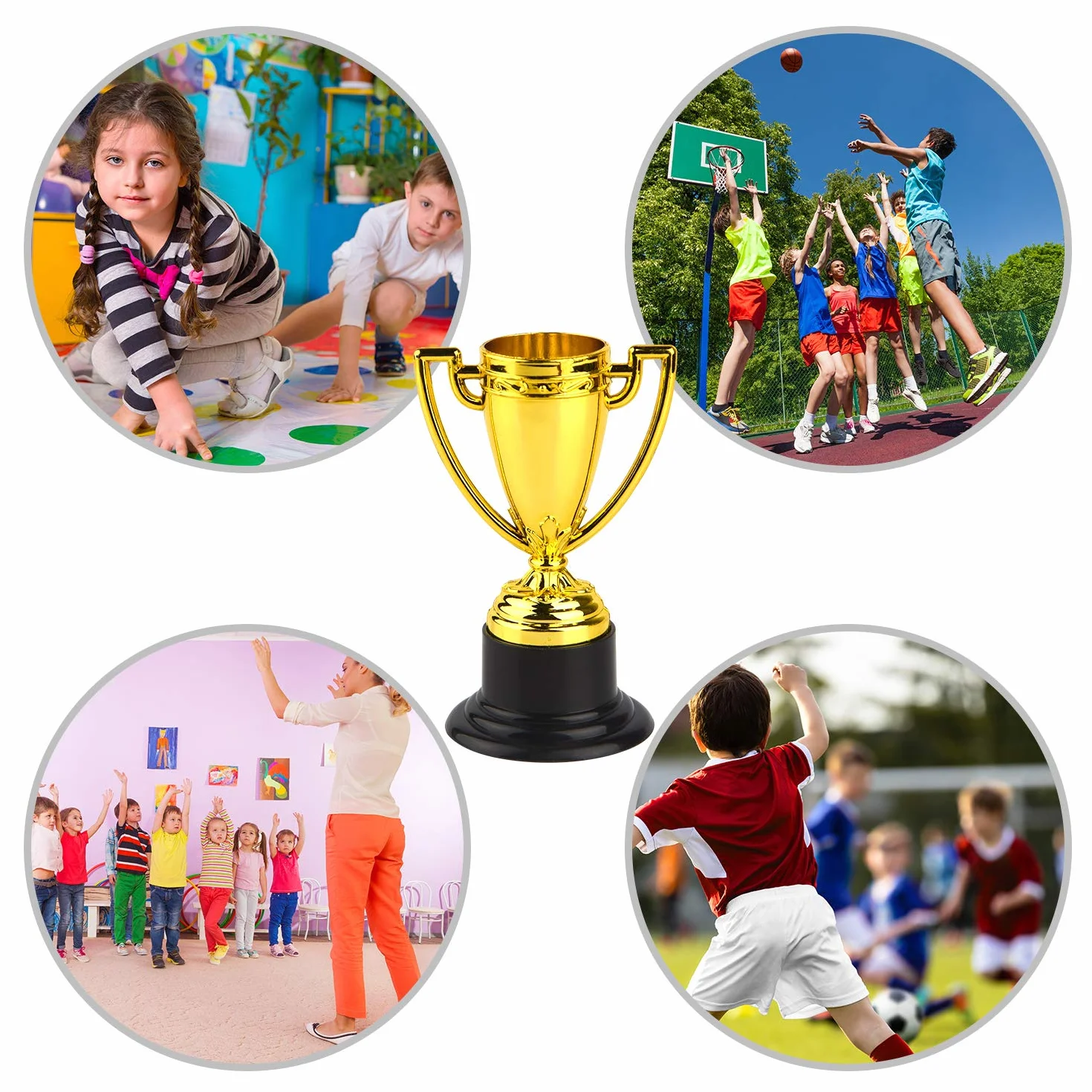 FEPITO Juego de Medallas y Copas de Trofeo 50 Piezas, Copa de Plástico Dorada 10 Piezas, Medallas de Ganador 40 Piezas para Premios Infantiles