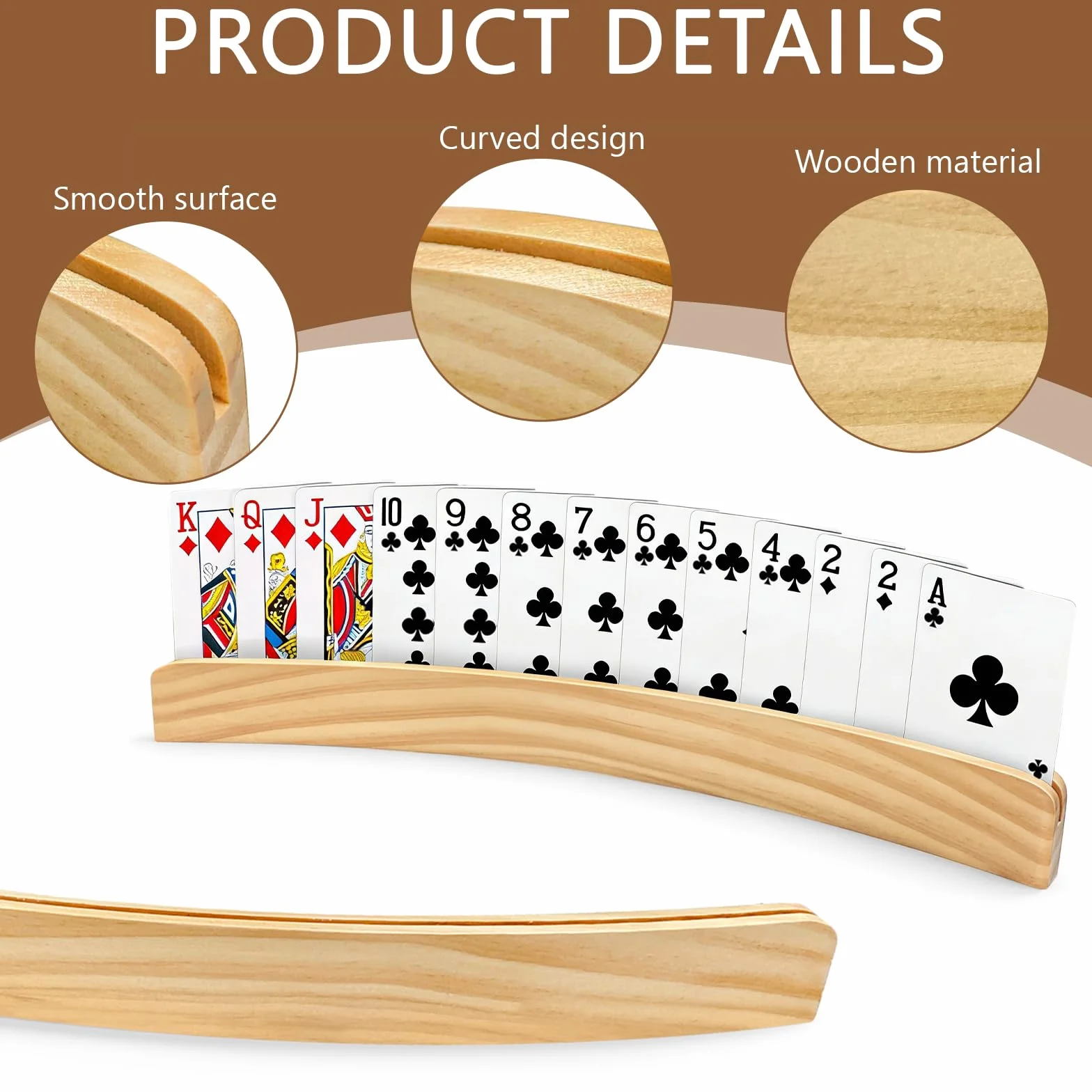2 Piezas Soporte para Naipes de Madera 33cm, Playing Card Holder, Soporte Cartas Manos Libres, Apto Adultos y Personas Mayores (Amarillo)