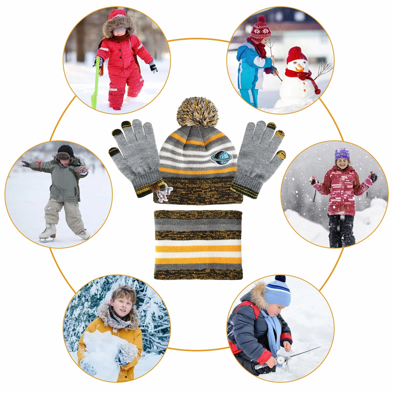 TAGVO 3in1 Invierno Set de Bufanda, Gorro y Guantes para niños, Tejido térmico, 3-6 años