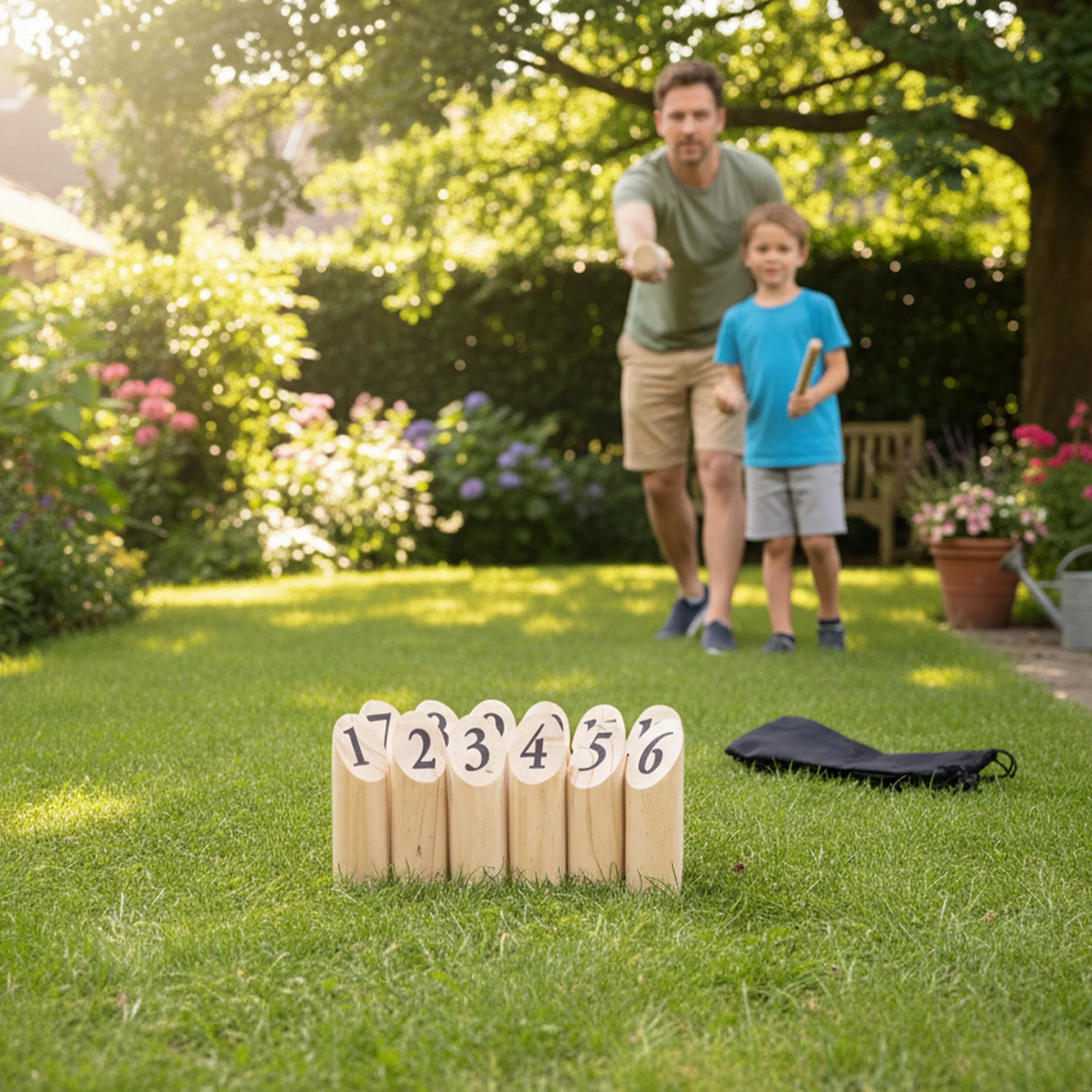 Relaxdays Kubb Viking Game, Juego de Lanzamiento finlandés, Madera Natural, Juego al Aire Libre, Adultos y niños
