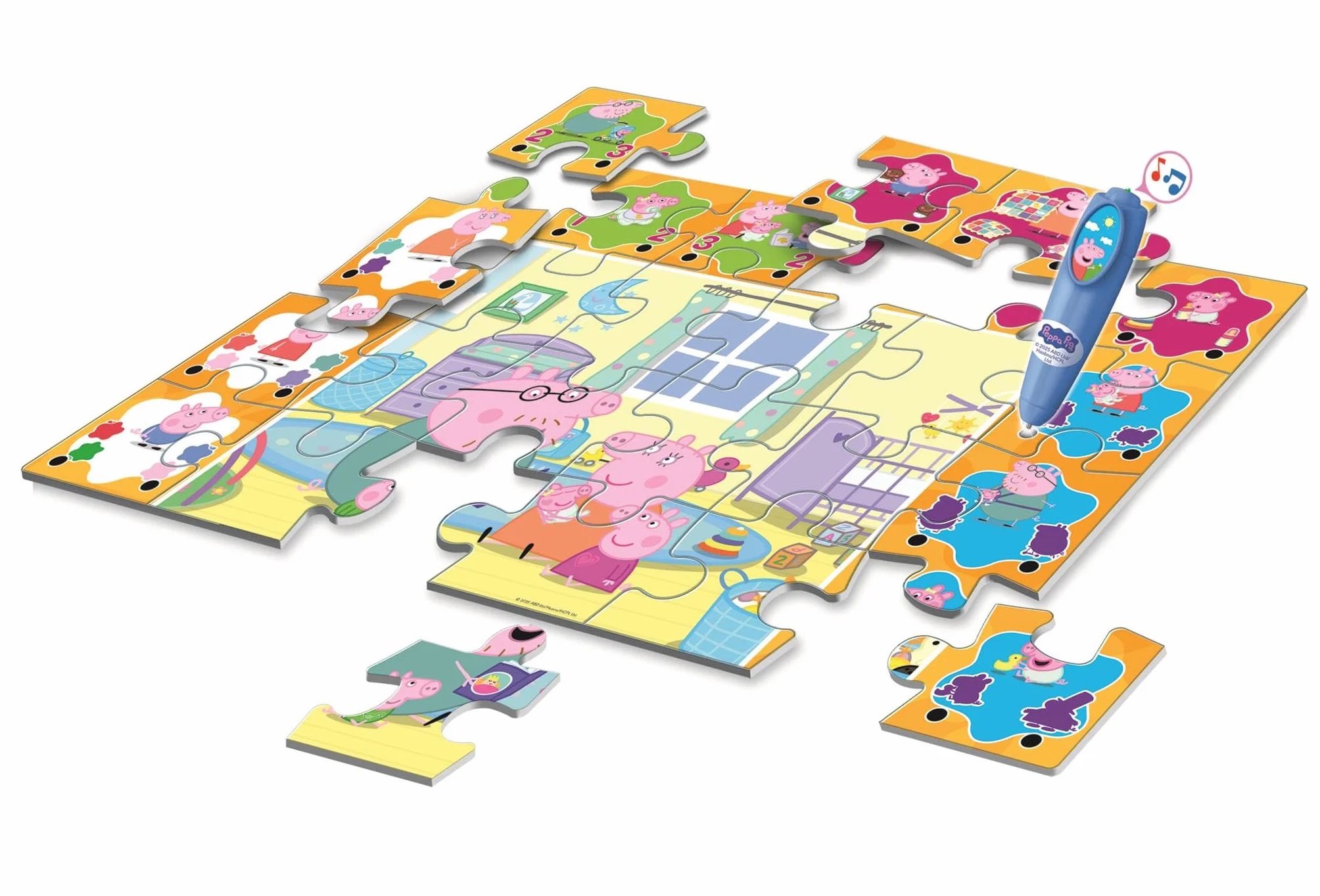 Clementoni - Puzzle Interactivo de Peppa Pig para Suelo- 24 Piezas, Pen Interativa, Desarrollo Autonomía y Concentración, 3+ Años, 62x42 cm, 16688