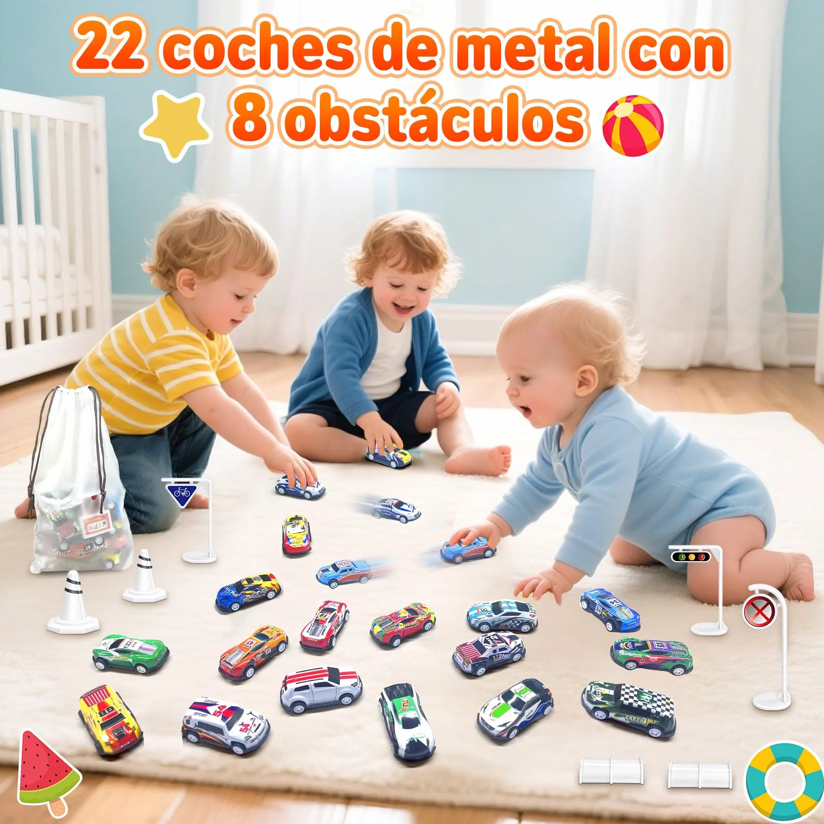 Coches para Niños, Juguete Coche de Carreras, 22 Pack Micromachines de Retroceso de Metal con 8 Obstáculos, Mini Racers Cars Juguetes 3 4 5 6 7 8 Años, Navidad Cumpleaños Fiesta Regalos