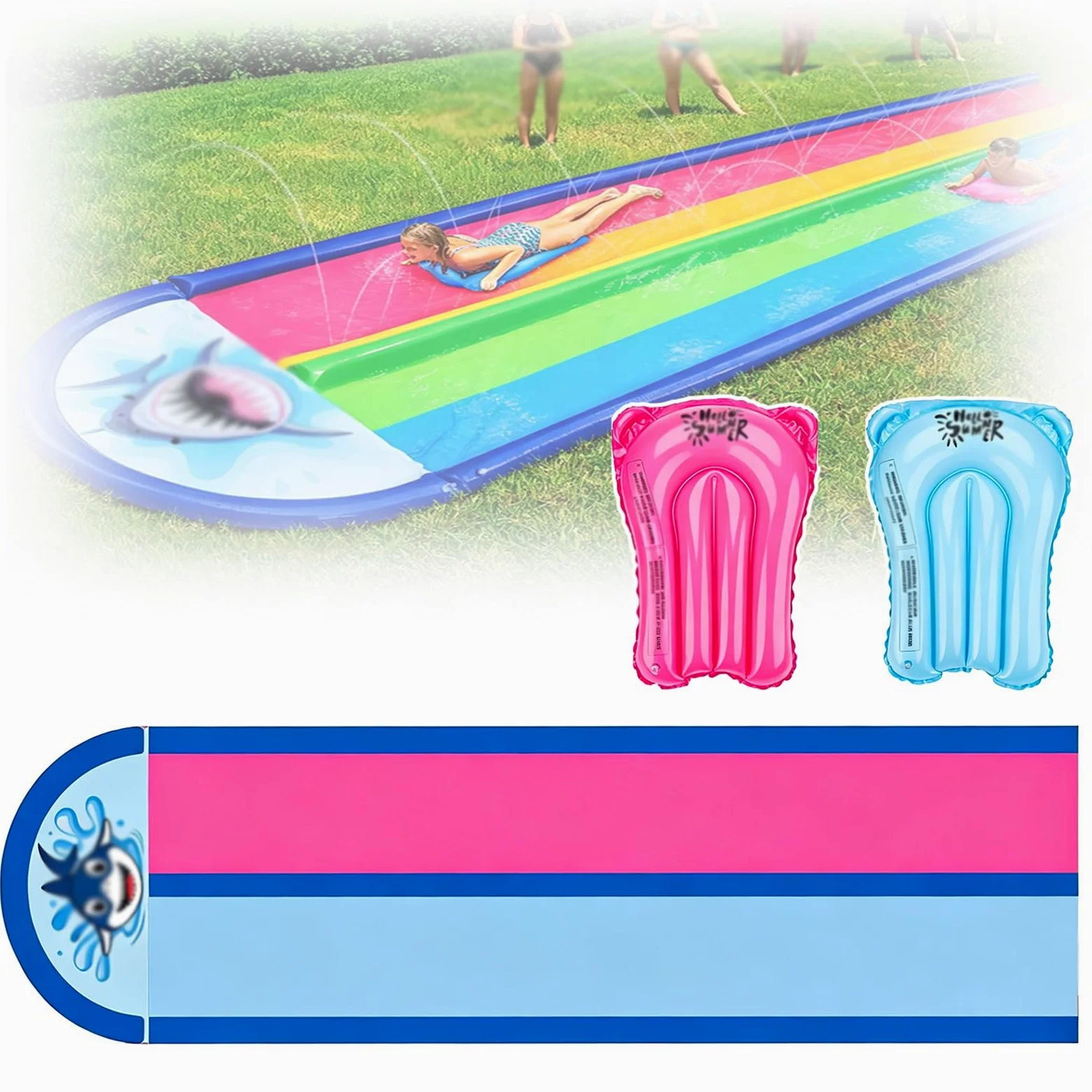 TobogáN AcuáTico Extra Largo Para JardíN,Con Aspersor Integrado Y 2 Bodyboards,Resistencia NiñOs Adultos,Juguete Actividad DiversióN AcuáTica Fiestas Verano Al Aire Libre,En El JardíN O Patio Trasero(