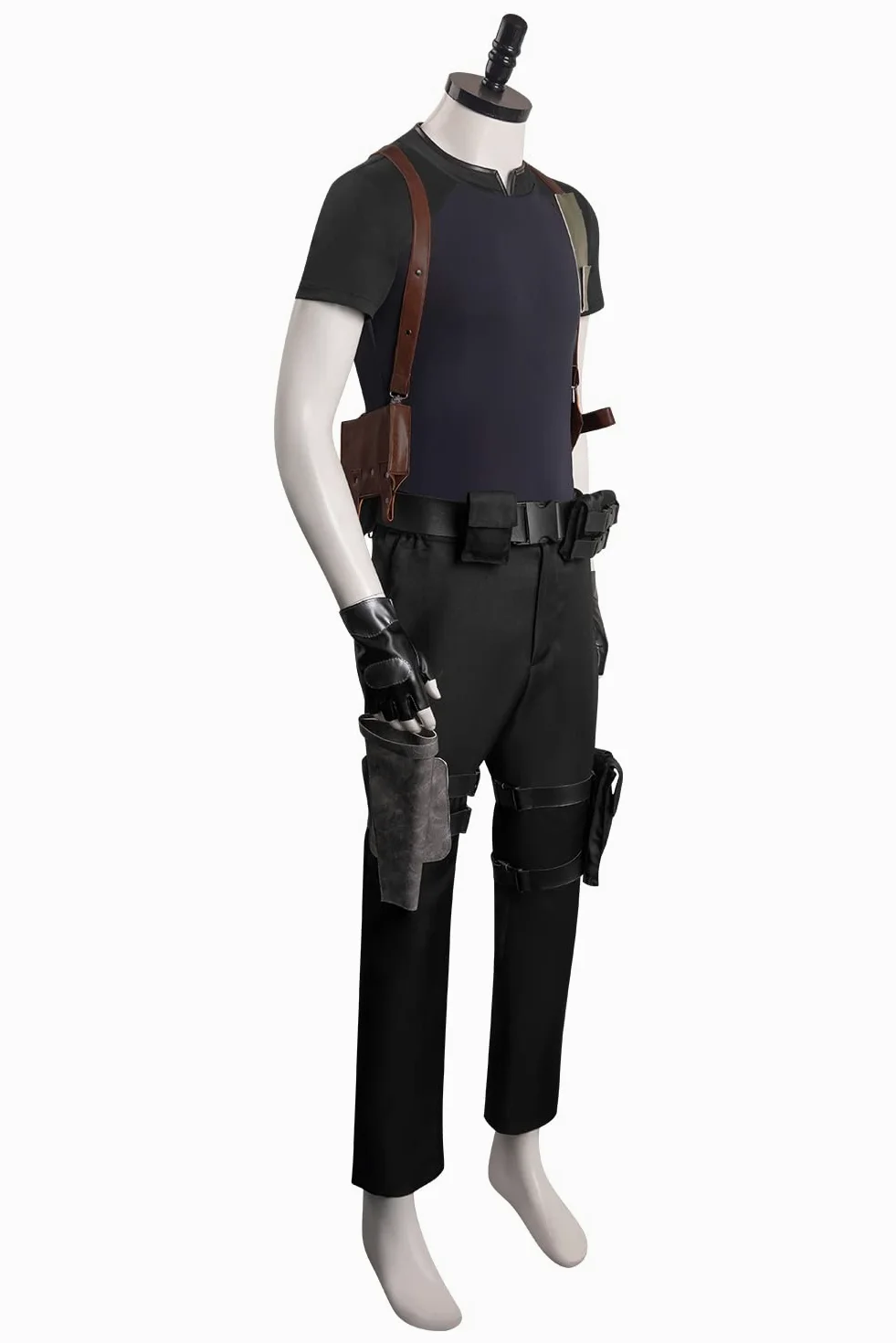 Leon Scott Kennedy - Disfraz de cosplay de cuero negro para hombre, uniforme de Leon S Kennedy, traje de fiesta de carnaval de Halloween