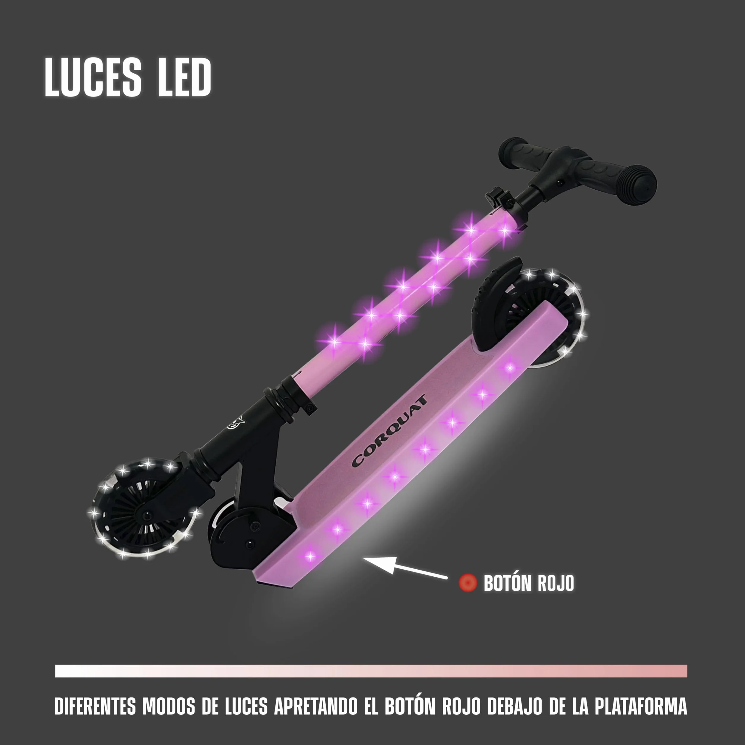 Patinete con Luces led, Patinete Plegable, Altura Ajustable para niños de 3 a 10 años, Scooter Capacidad de Peso hasta 60kg.