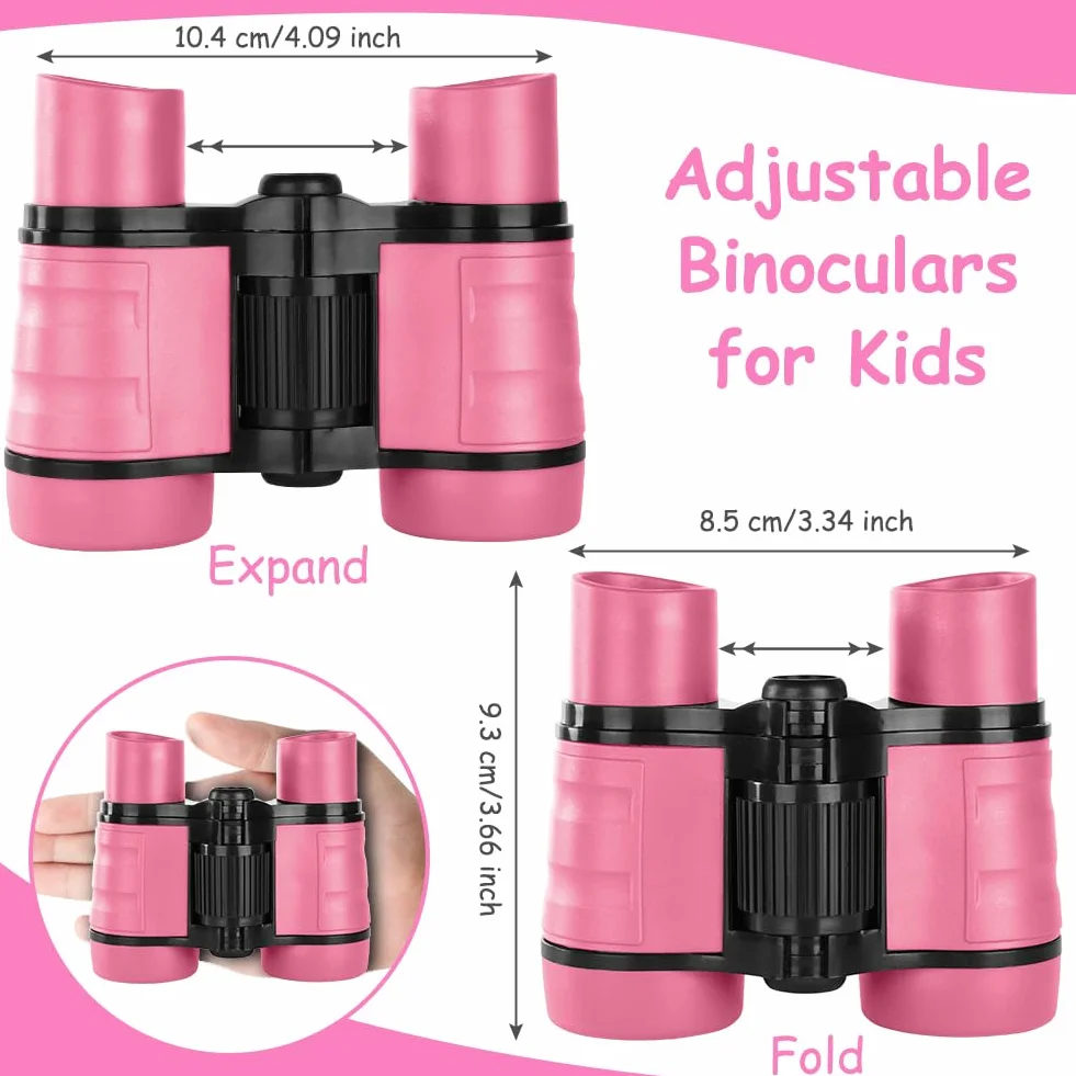 OSDUE Binoculares para Niños, Binoculares para Observar Aves Al Aire Libre para Niños, Mini Compactos a Prueba de Golpes, Juguetes Telescópicos con Tela para Anteojos (Rosa)
