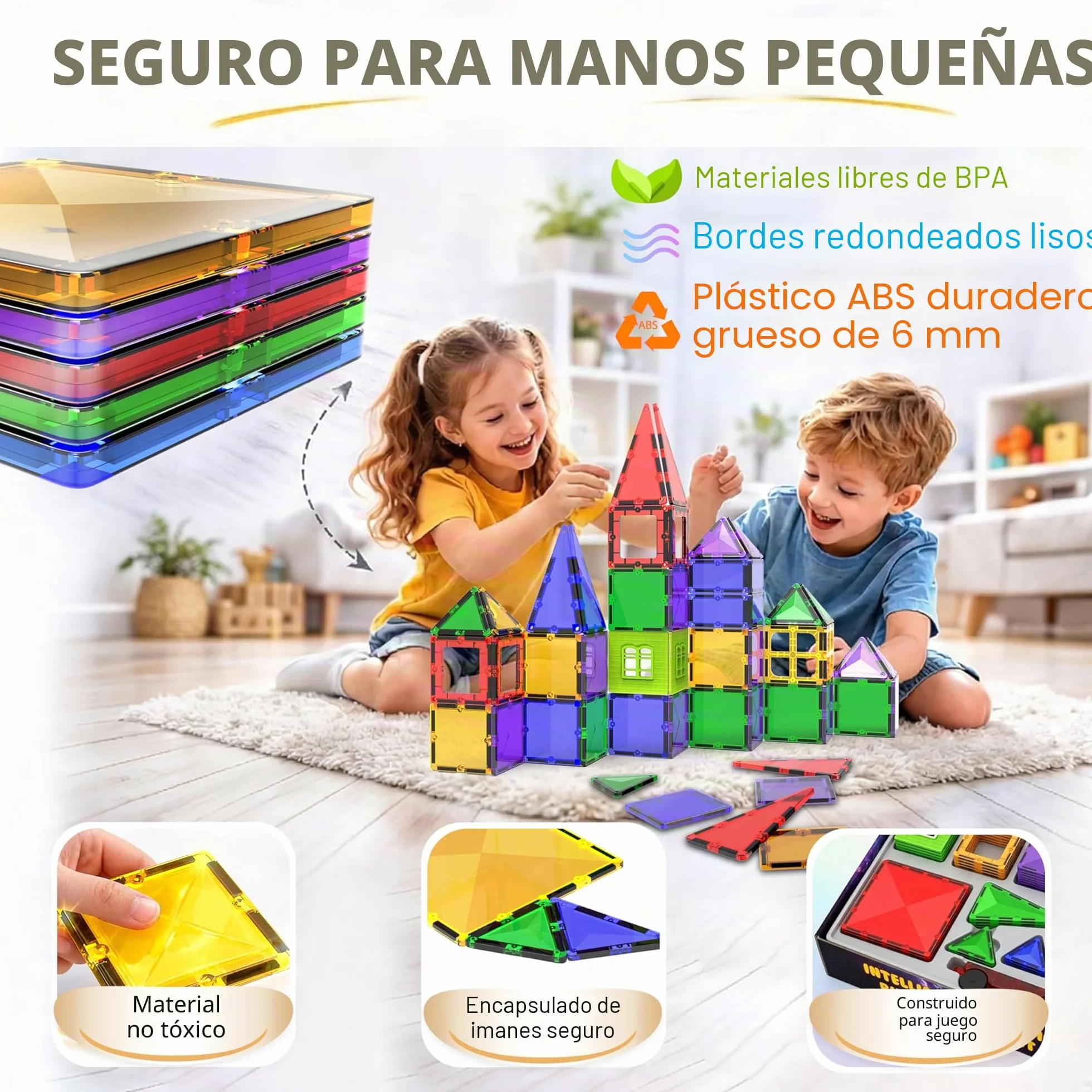 Juguete de Bloques de Construcción Magnéticos – Bloques Magnéticos Educativos Stem para Niños, Aprendizaje Creativo Sensorial Montessori para Bebés y Niños de 3+ Años – 57 Piezas