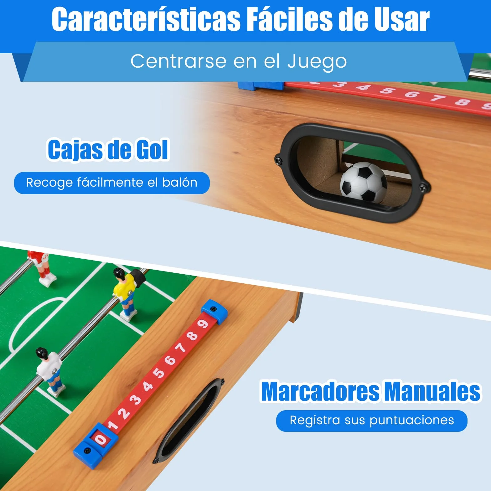 COSTWAY 2 en 1 Mesa Multijuegos, Mesa de Futbolín y Air Hockey, Juego sobremesa para Niños y Adultos, Futbolín sobremesa con 18 Jugadores para Fiesta Bar, 69 x 36 x 10 cm