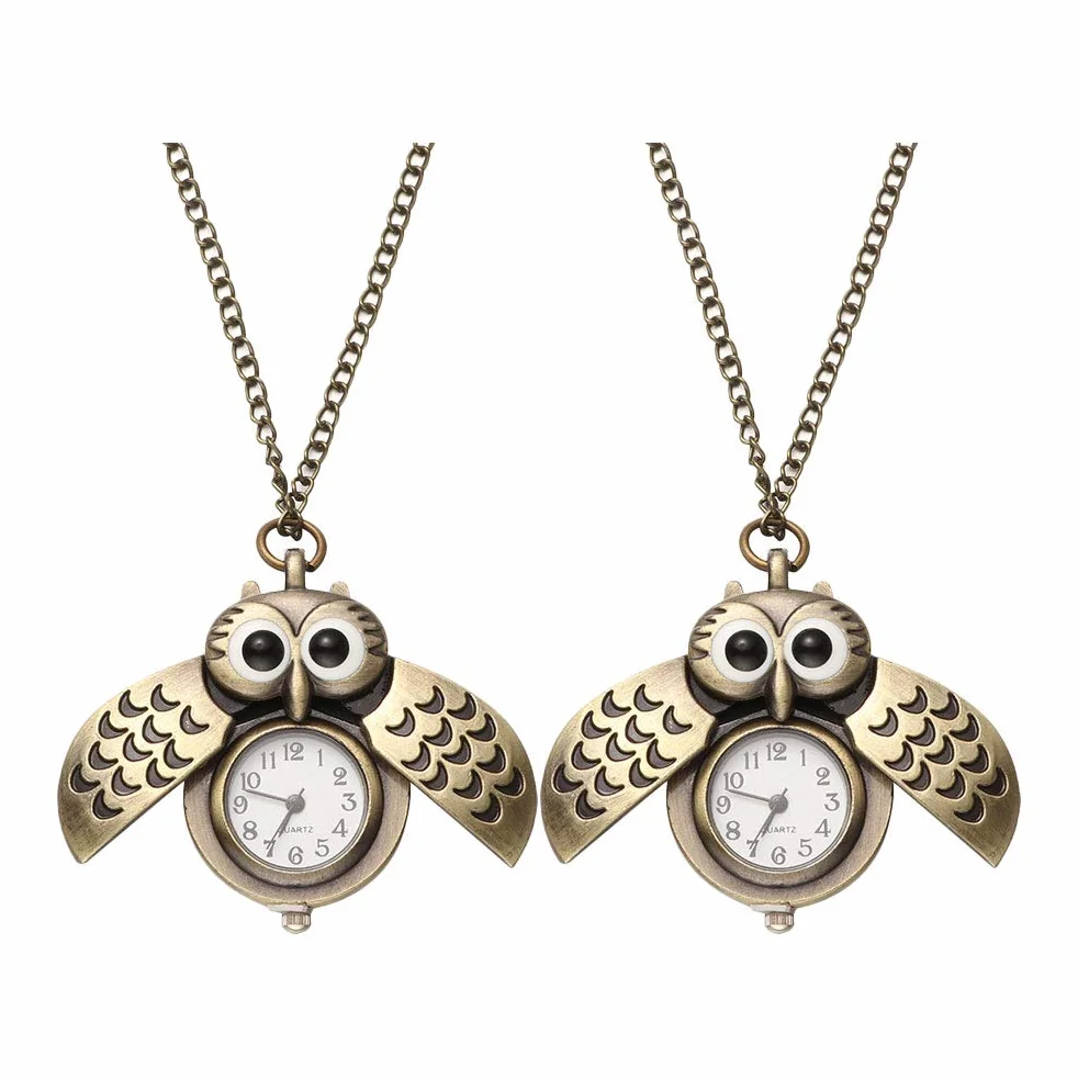 Búho Reloj de Bolsillo Vintage Retro Bronce Steampunk Locket Colgante Cadena Larga