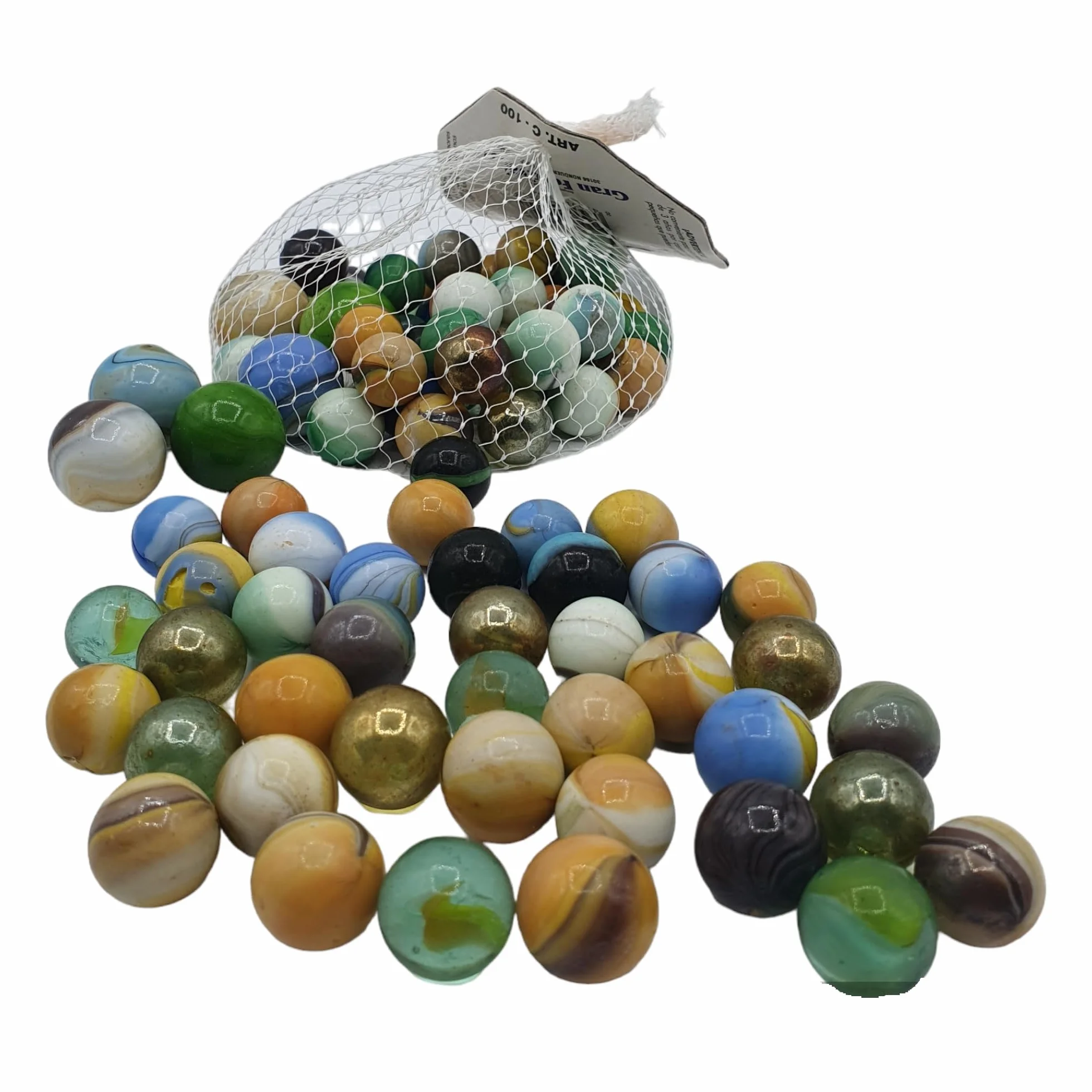 IAMI Canicas Surtidas 250g - 40 Cristal + 3 Super Mega. Transparentes, Marmoladas, Chinas
