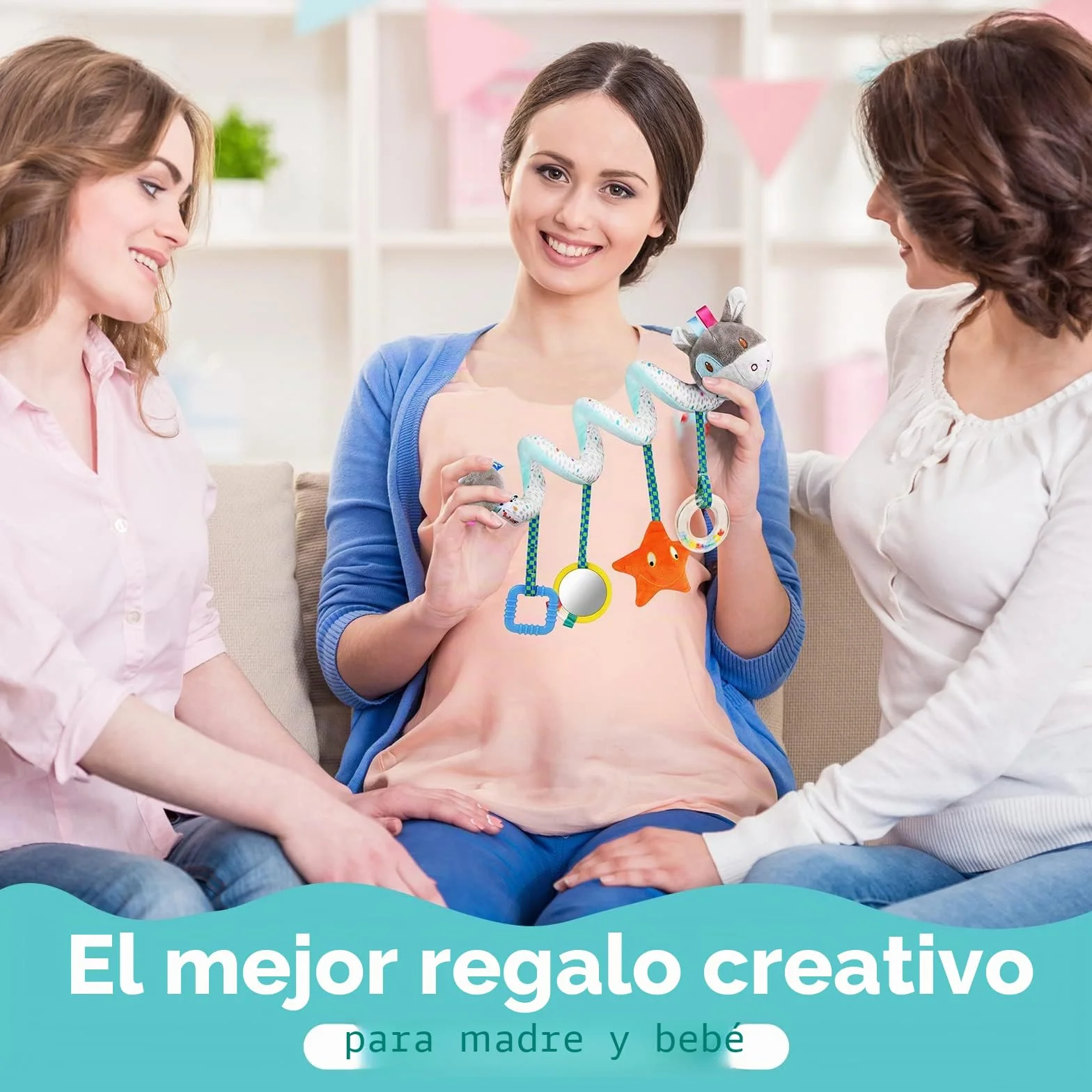 Vicloon Colgantes para Cochecitos Juguetes para Bebé de 0 a 24 Meses, Juguetes de Peluche en Espiral para Bebé con Mordedor y Sonajero, para Cochecitos/Cunas/Asientos de Automóviles (Burro)