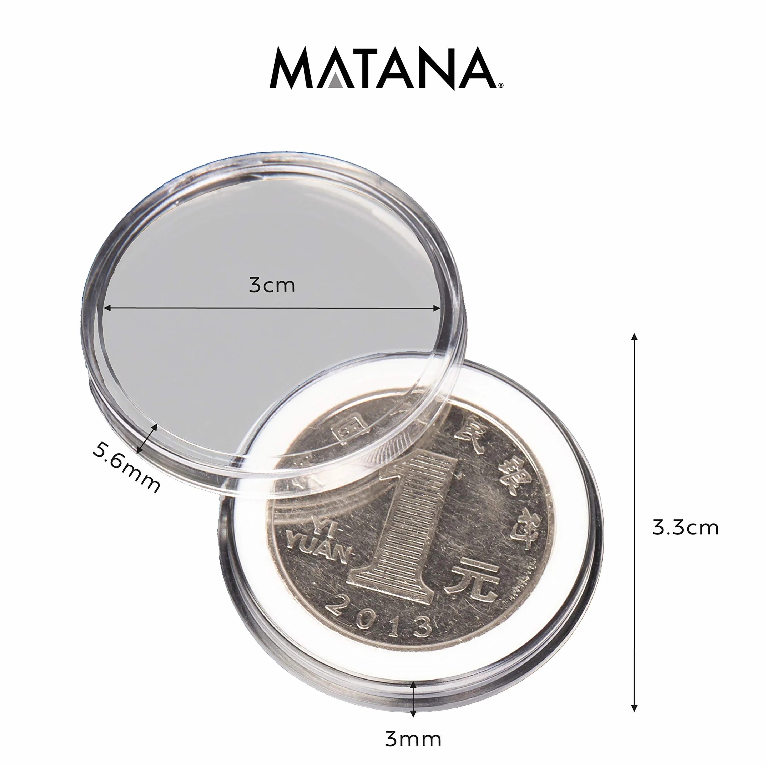 MATANA - 200 Piezas Cápsulas de Soporte de Monedas (33mm) - Estuche Plastico con Juntas de EVA - Caja Clasificadora de Almacenamiento y Colección de Monedas