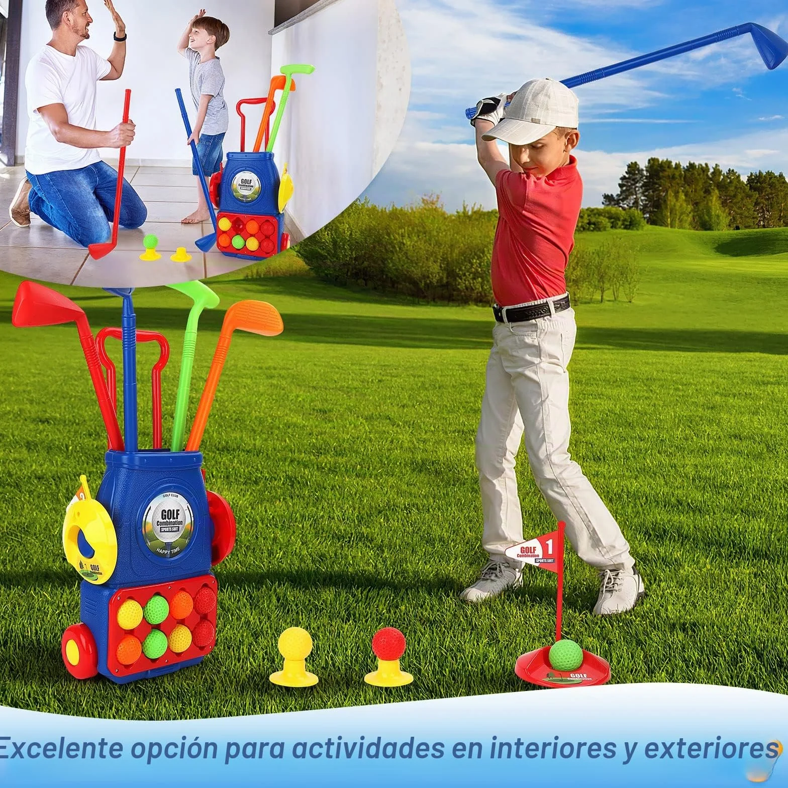 deAO Juego de Golf para Niños, Mini Golfista Plástico, con 4 Palos de Golf, 8 Pelota de Golf, Carro de Golf, Juguete Educativo Temprano Infantiles 3 4 5 6 años