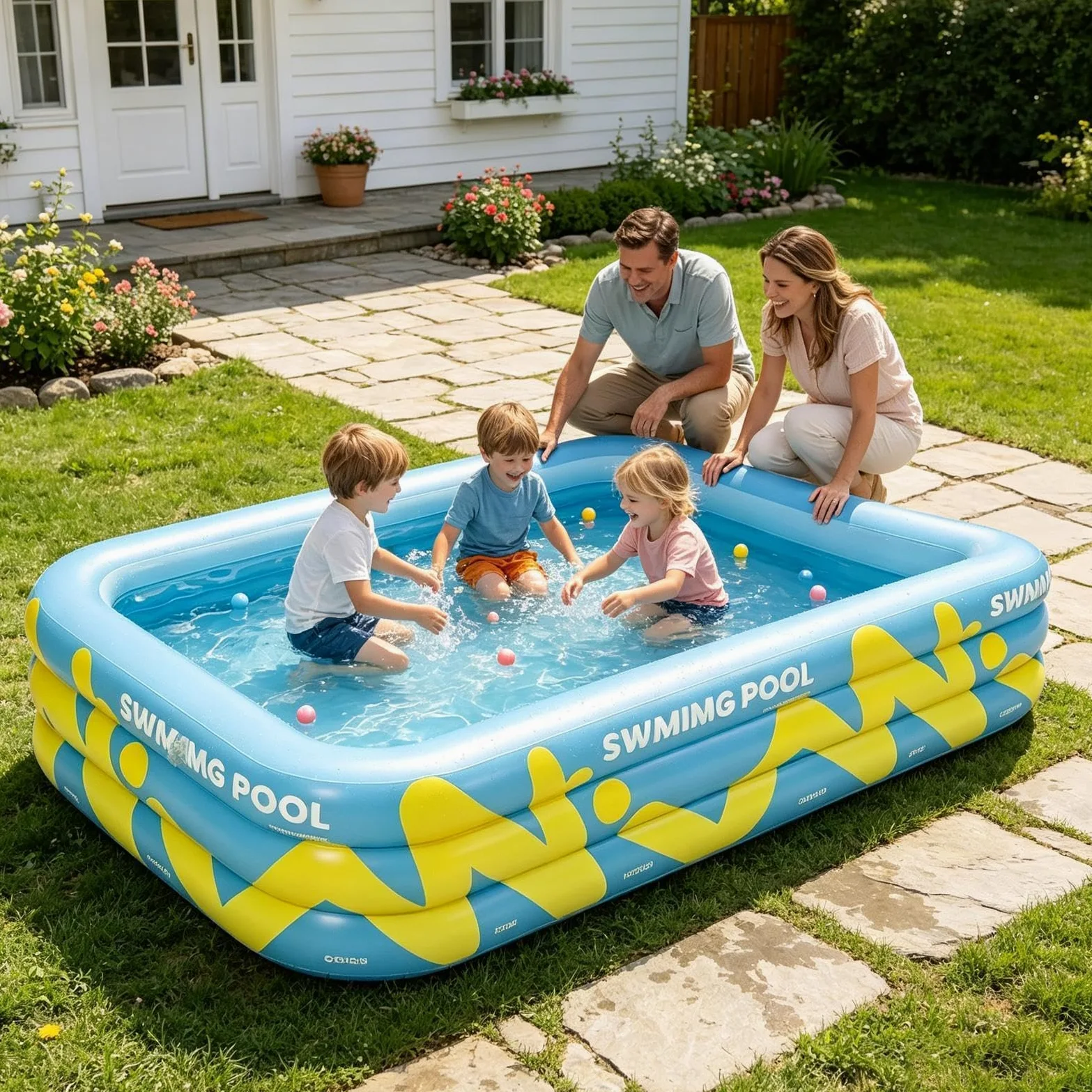 Piscina Hinchable Infantil 210 x 145 x 56 cm Gran Tina Reforzada E Inflable | Piscina De Jardín Trasero Para Verano Patio Exterior Jardín Césped Parque Juegos Y Natación Al Aire Libre Y