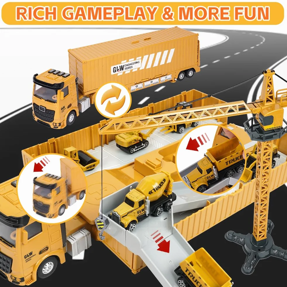 Aolso Juego de juguetes de camión de construcción para niños de 3 a 8 años, estilo realista, amarillo