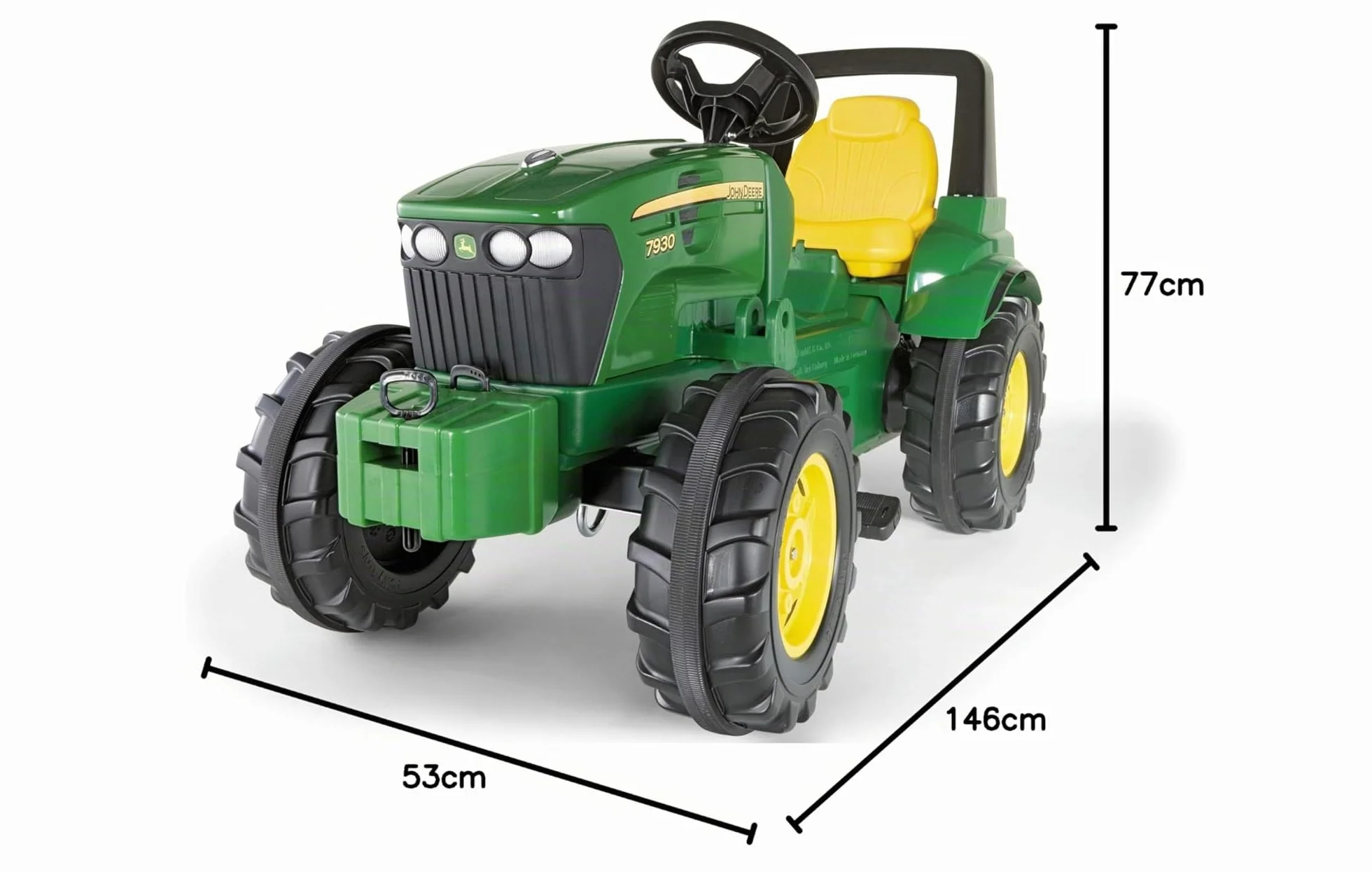Rolly Toys rollyFarmtrac John Deere 7930 (asiento ajustable, neumáticos silenciosos, adecuado para 3 a 8 años, elevador delantero y trasero, vehículo de pedales para niños) 700028