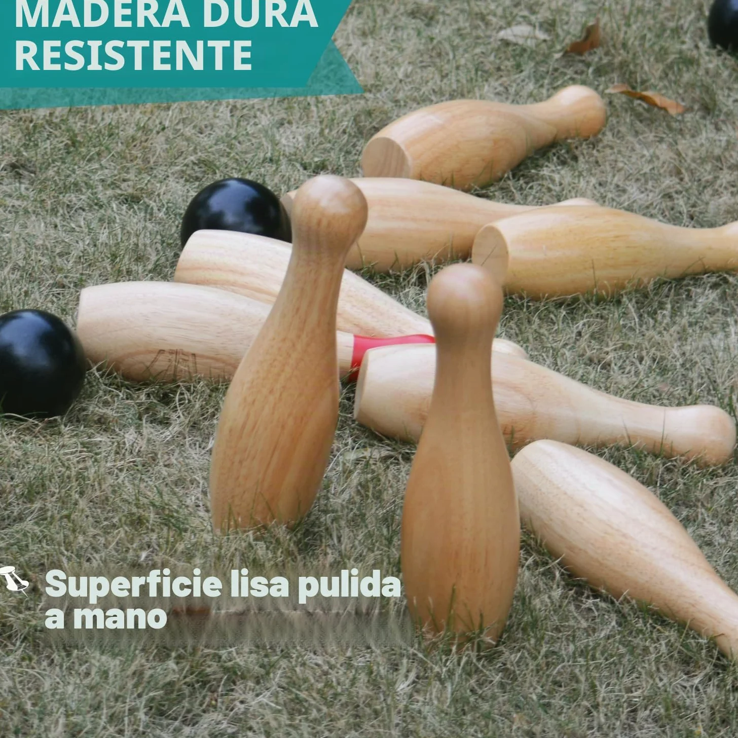 Juego de boliche de madera con botellas de lanzamiento para jardín al aire libre para la familia, juego de bolos con bolsa de transporte (Altura 26 cm, 10 bolos + 3 bolas)