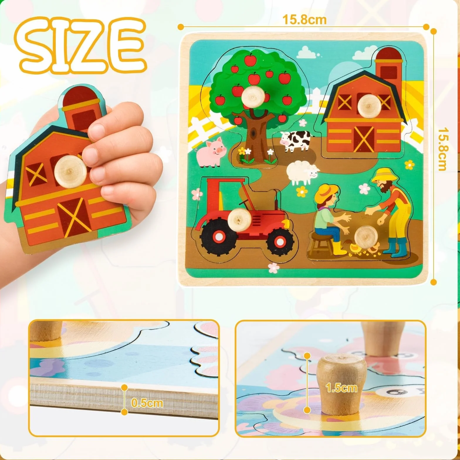Puzzle Madera 1 2 Año 4Pcs Puzzles Infantiles de Madera con Mango Juguetes Montessori Bebe Rompecabezas Educativos