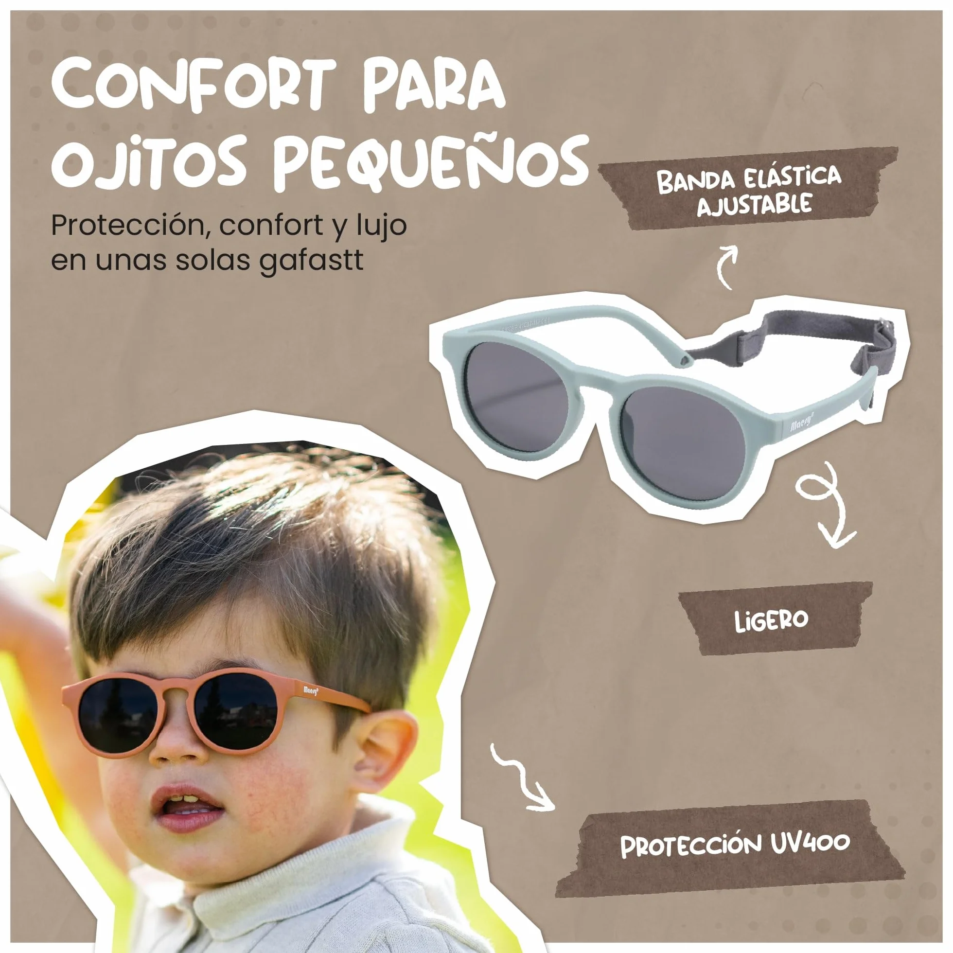 Gafas de Sol Polarizadas UV400 para Bebé y Niño 1-3 Años Montura Flexible Bowi