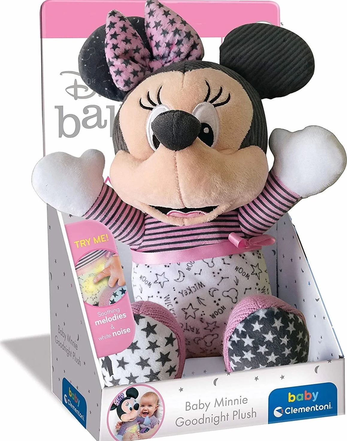 Clementoni - Baby Minnie Duerme contigo - Peluche bebé Interactivo para Dormir a Partir de 6 Meses (17395)