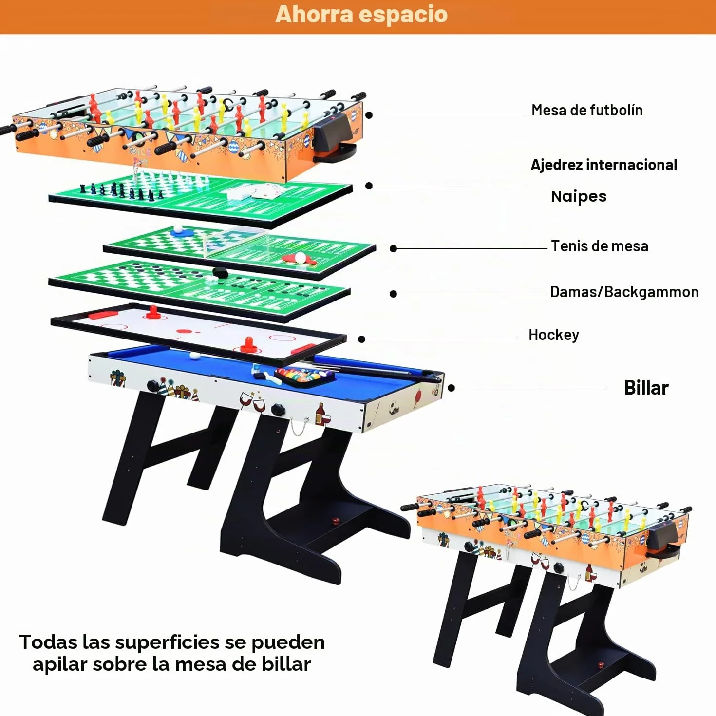 OYE Juego de mesa plegable 8 en 1 de 4 pies tablero de fibra de densidad media