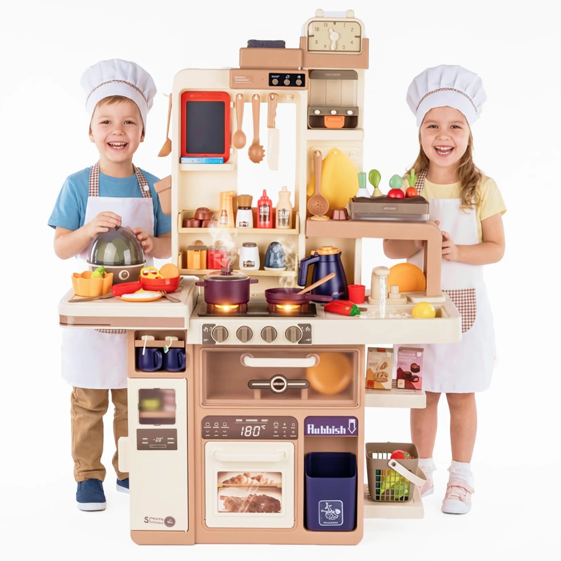 Cocina Infantil Grande con luz y Sonido – Juguete con Funciones Reales y Accesorios – Grifo, Vapor, Cocina de Huevos, Pizarra – para niños a Partir de 3 años
