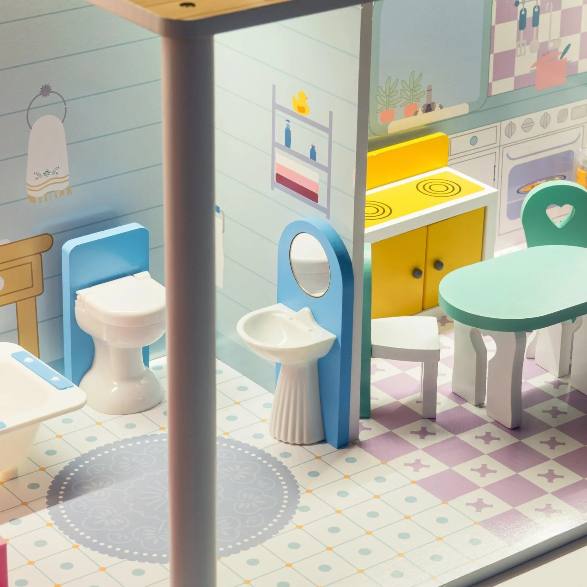 Mamabrum Casa de Muñecas de Madera XXL con LED – Casita de Muñecas de 3 Pisos con Muebles, Jardín y Accesorios – Casa de Barbie de Madera Educativa para Niñas +3 Años