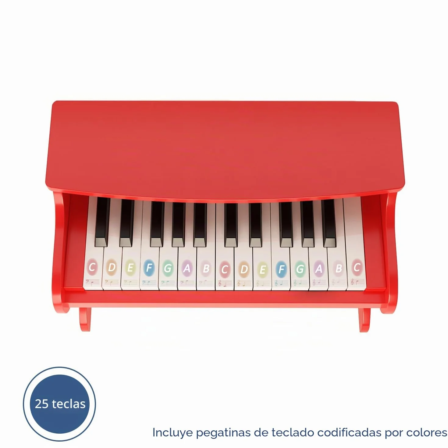 Teclado Digital para Niños - 25 Teclas, Mini Instrumento Musical Educativo, Piano de Madera para Pequeños y Niñas (Rojo)