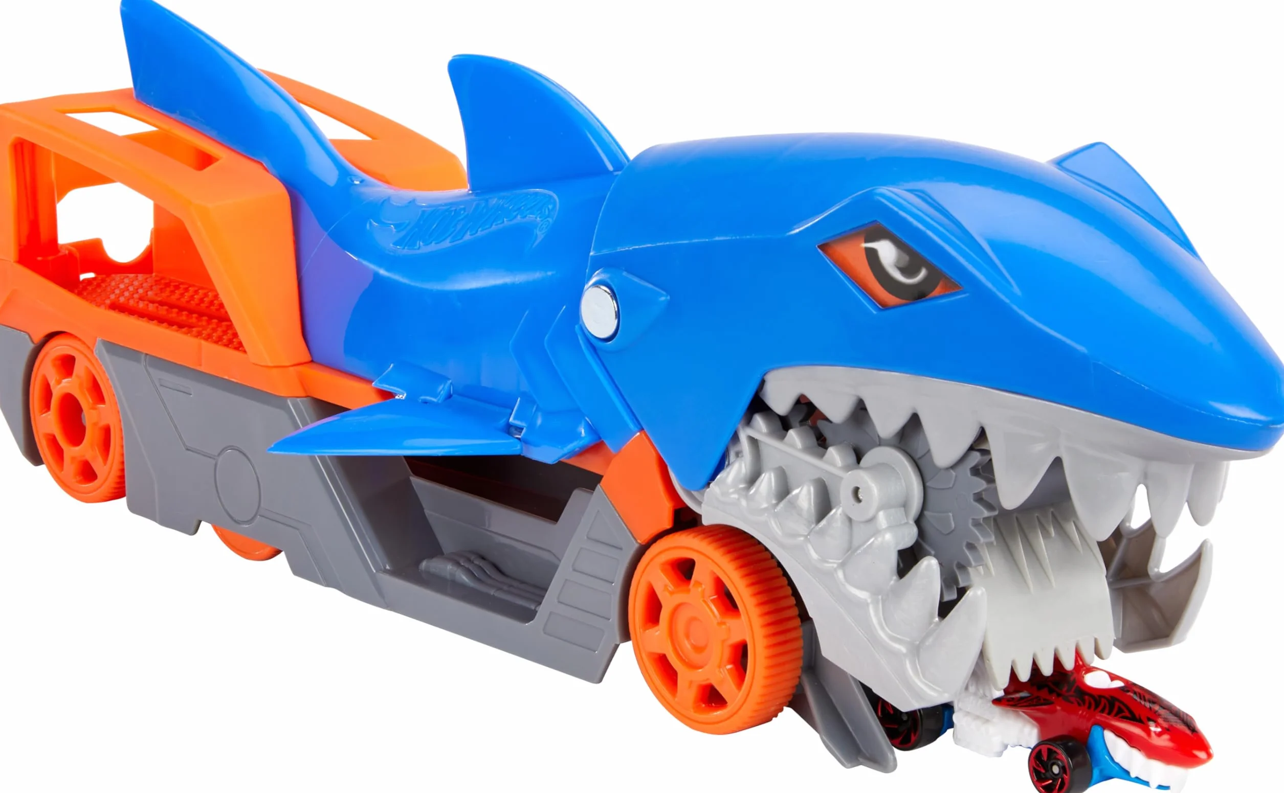 Hot Wheels Tiburón mastica Coches, Guarda y transporta hasta 5 Coches de Juguete Die-Casts (Mattel GVG36)