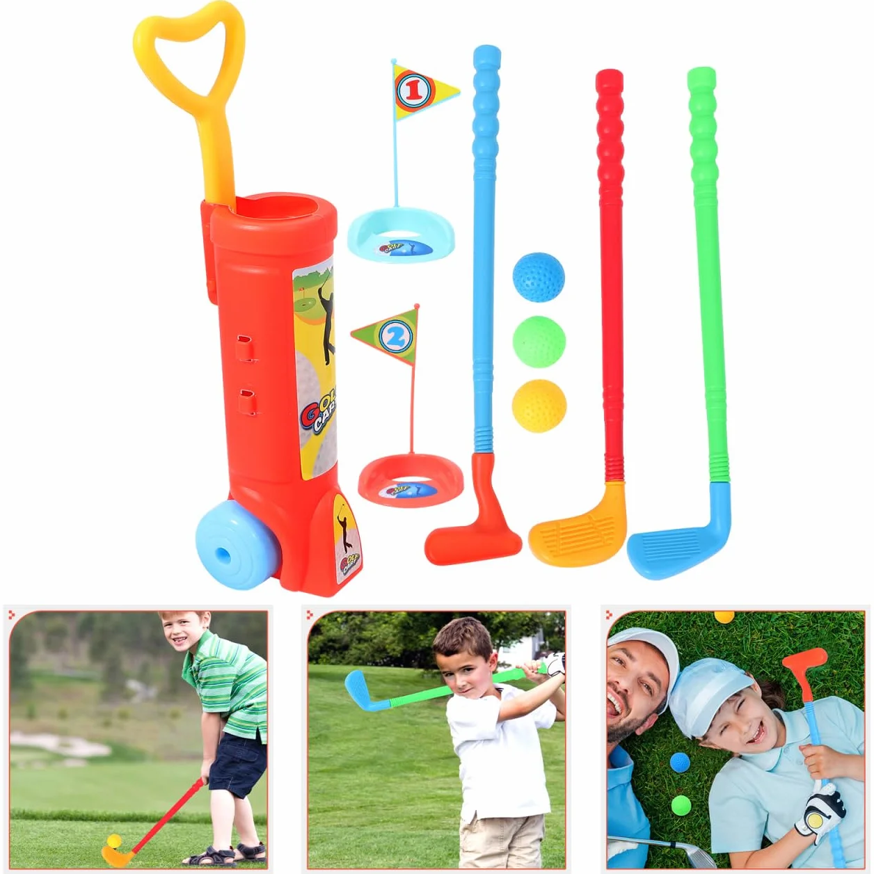 HEMOTON Juego de golf para niños pequeños, maletín de golf para niños, juguete deportivo – Juego de palos de golf para interior y exterior para niños y niñas 2, 3, 4, 5 años