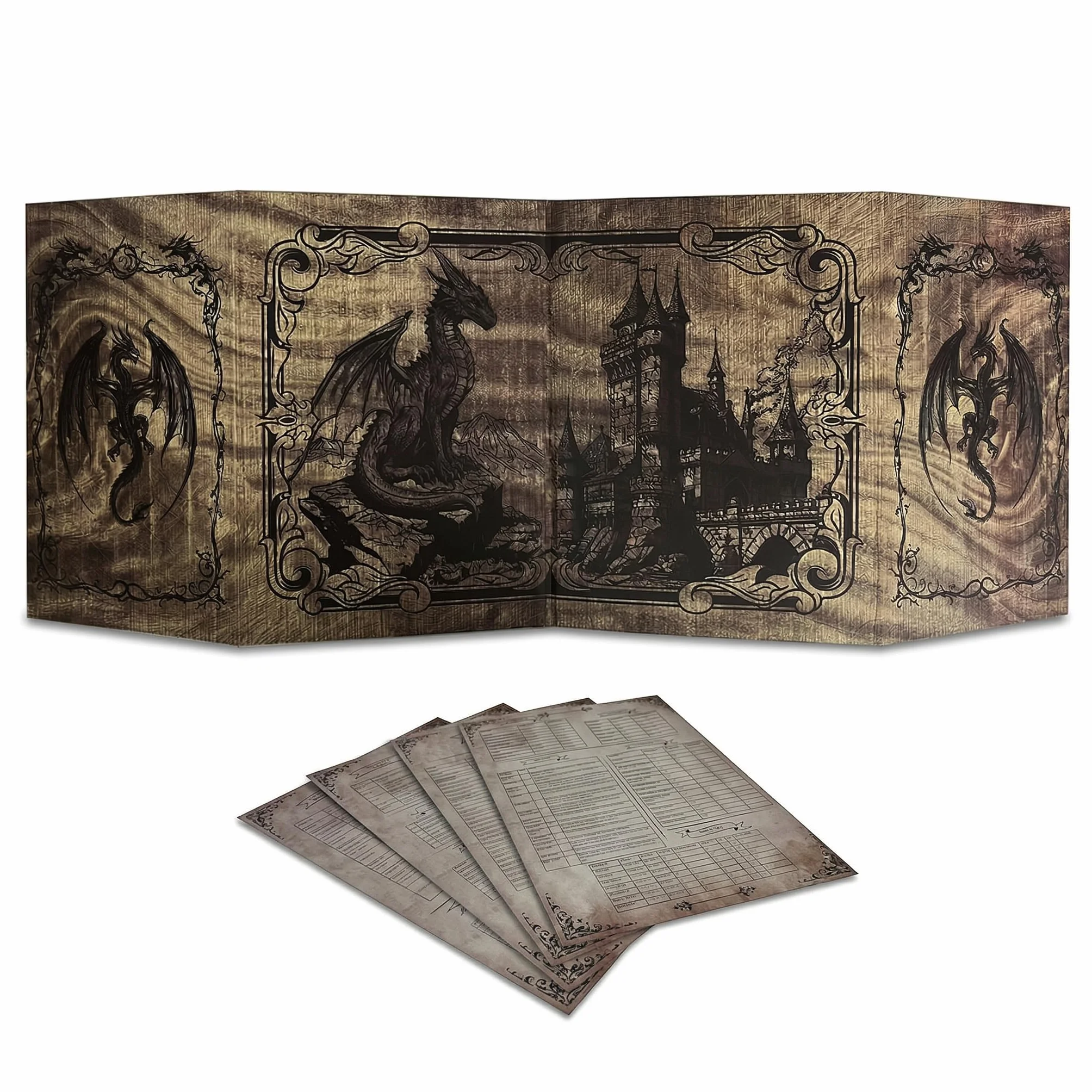 Pantalla Dungeon Master - DOJA Hobbies - DM Screen Plegable 4 Paneles Acabado Liso, con Bolsillos y Plantillas Incluidas Personalizables, Accesorio para Dungeons and Dragons y Juegos de rol