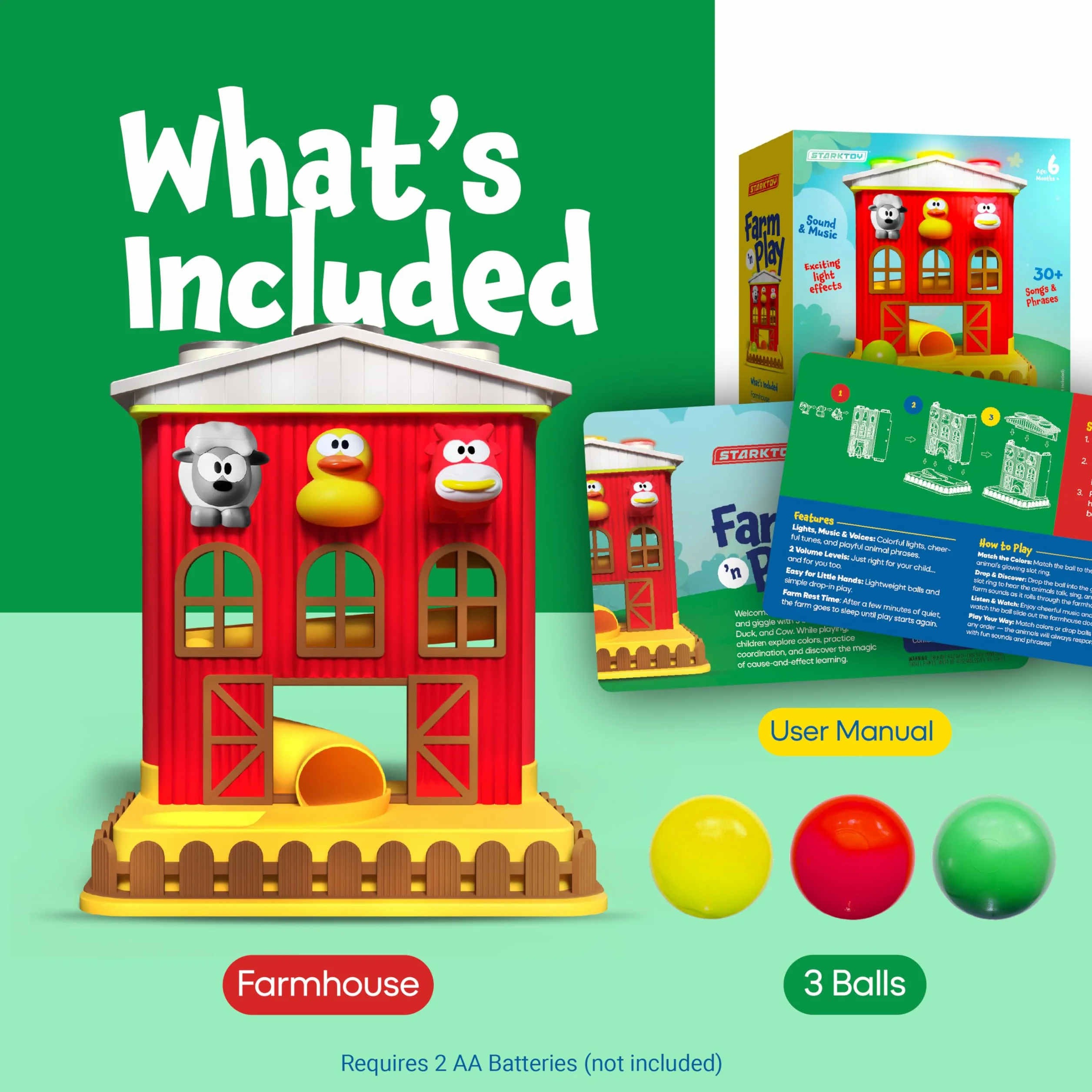 Farm 'n Play Pound A Ball Barn House, juguete de aprendizaje divertido interactivo para bebés y niños pequeños de 6 meses, juguetes Montessori para niños y niñas de 1 a 2 años