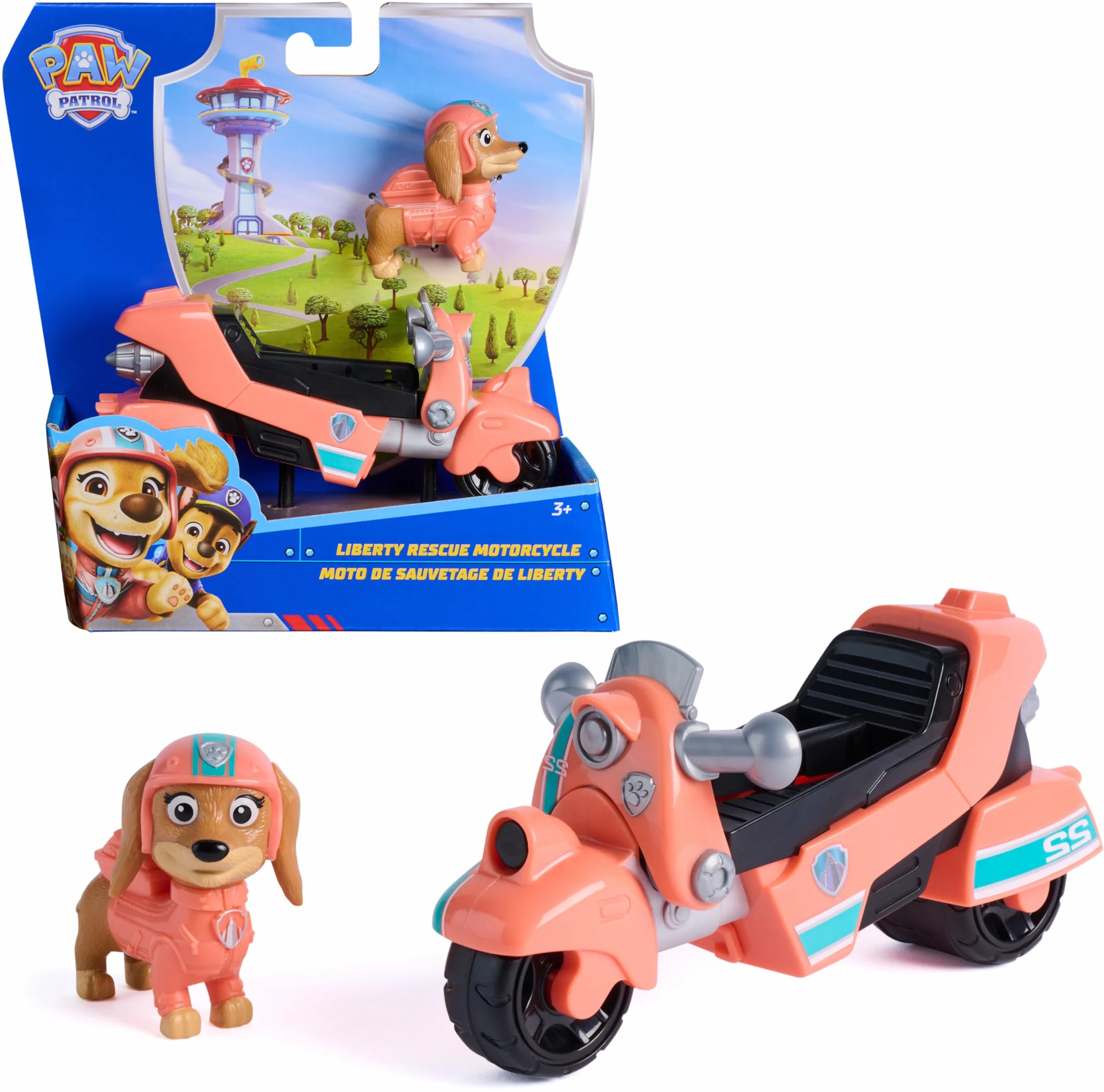 Paw Patrol Patrulla Canina Pack Moto de Rescate y Figura Liberty, Juguetes Plástico Reciclado Regalo Niño 3 años+