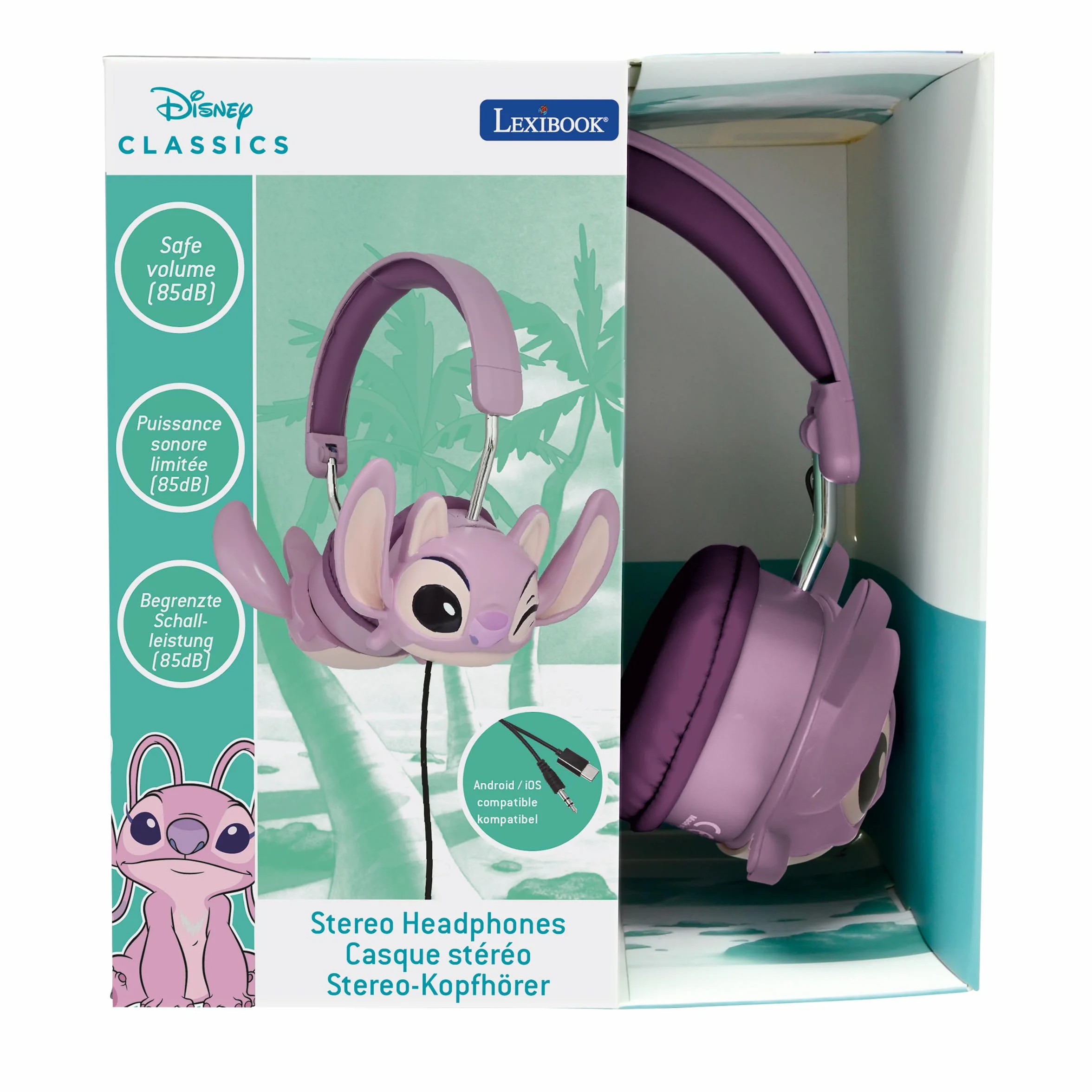 LEXIBOOK, Disney Stitch, Auriculares estéreo con Cable Stitch 3D, Plegables, Potencia de Sonido Limitada, HP015D