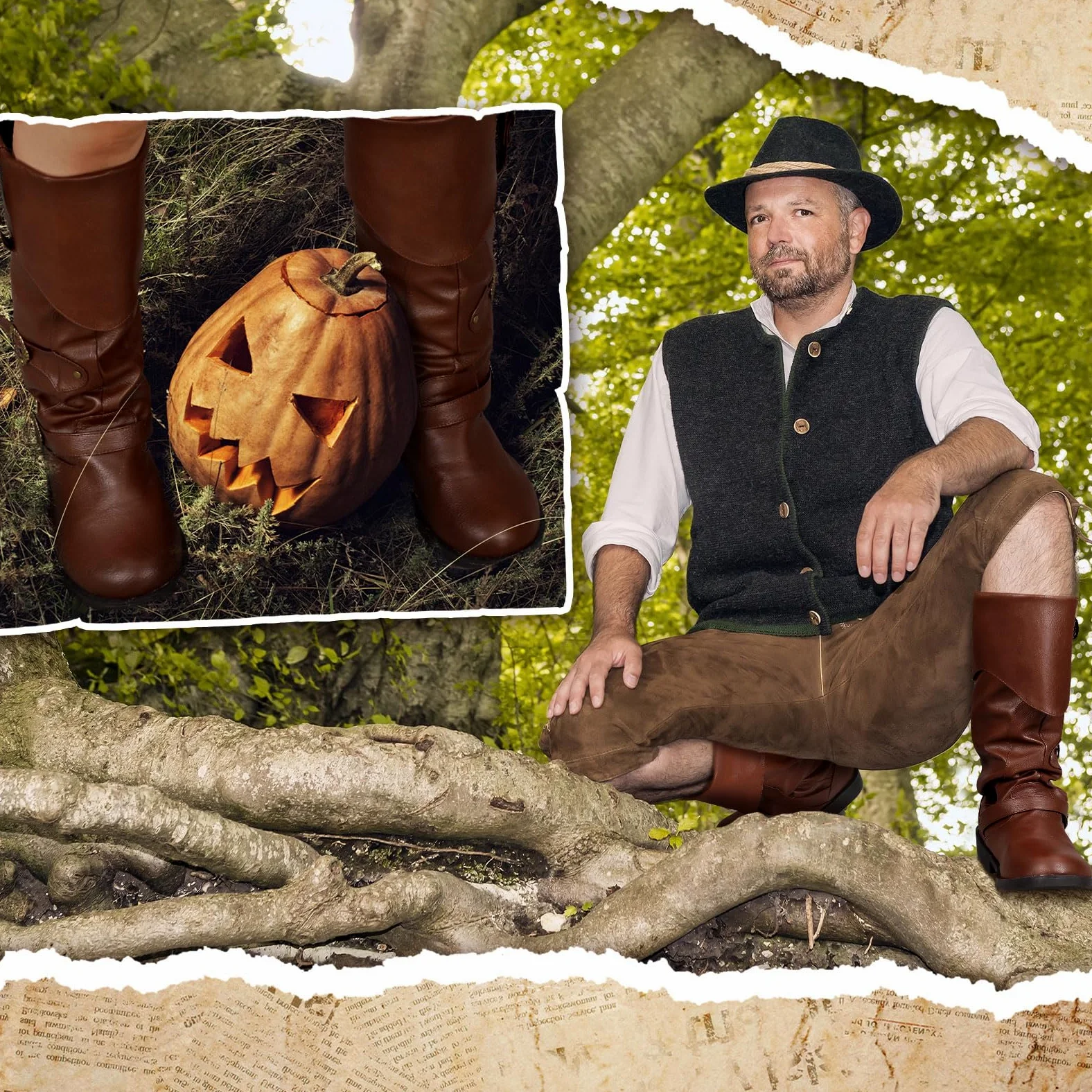 Cuffbow Botas de disfraz de pirata para hombre, medieval, renacentista, steampunk, para cosplay, Halloween, gótico, con botones, zapatos de piel