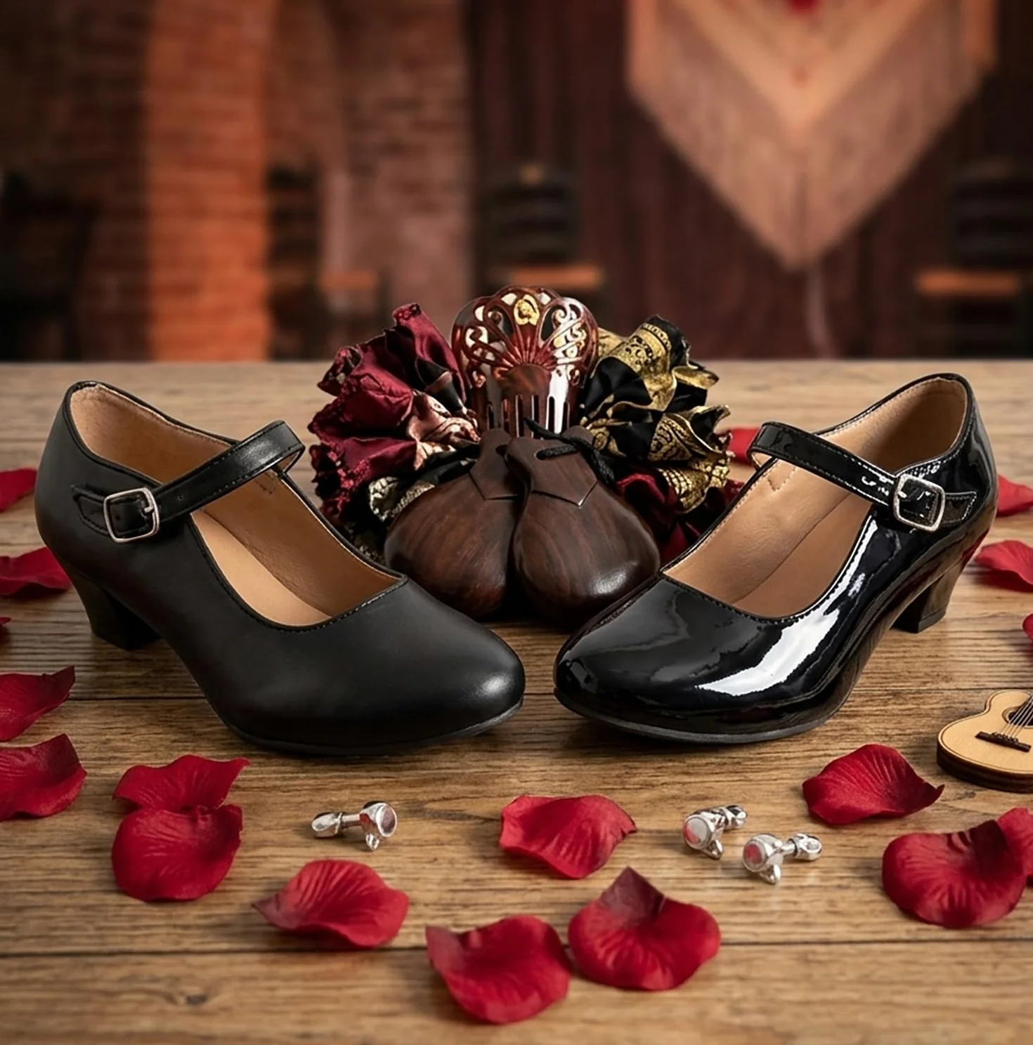 Zapatos Flamenco Niña con Tacón Correa Ajustable Suela Antideslizante