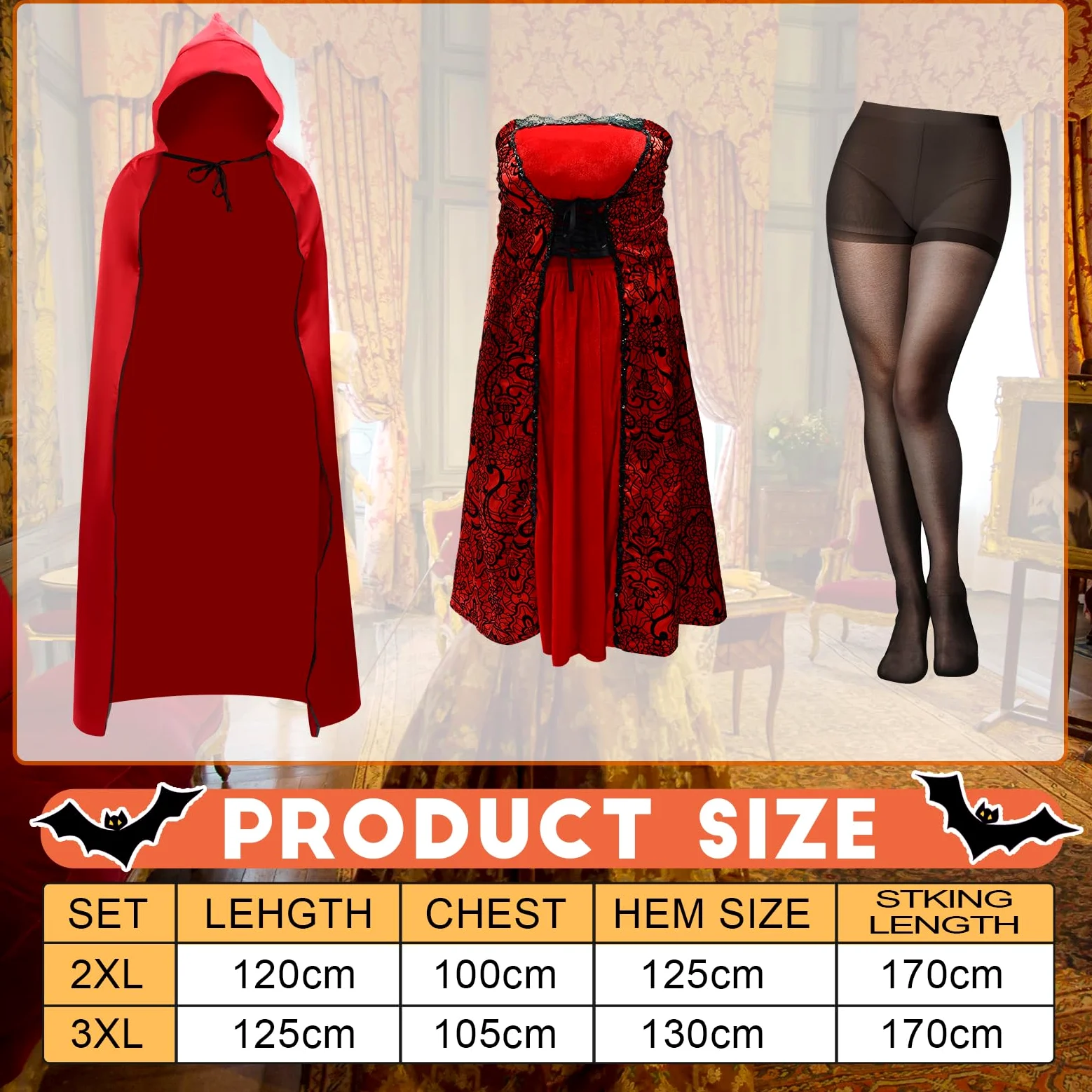 Mepase Disfraz de Caperucita Roja de talla grande para mujer adulta, capa con capucha de Halloween, capa roja, vestido, medias, guantes para cosplay, accesorios de fiesta