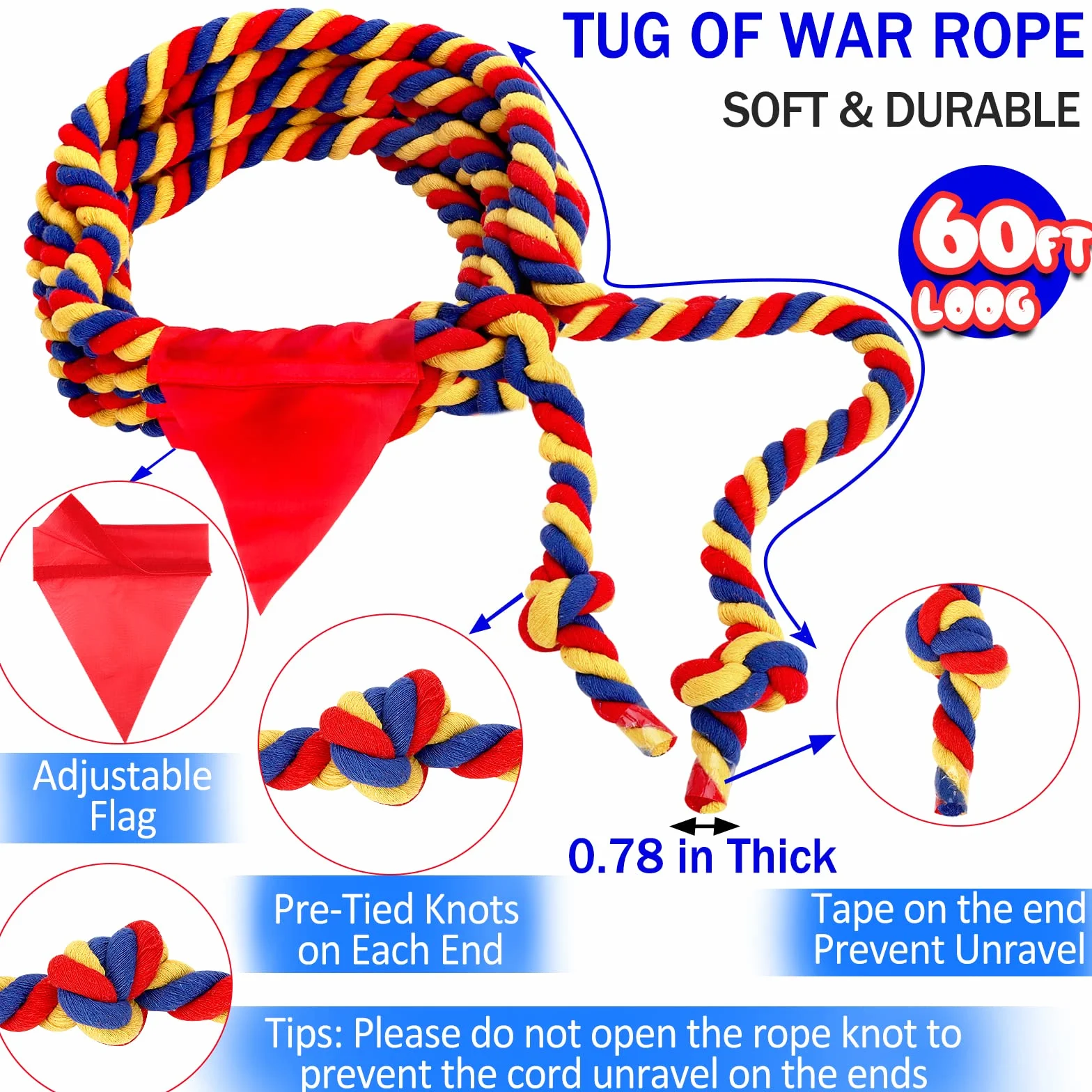 Tug of War Rope 60 pies Juegos de patio al aire libre para niños y adultos