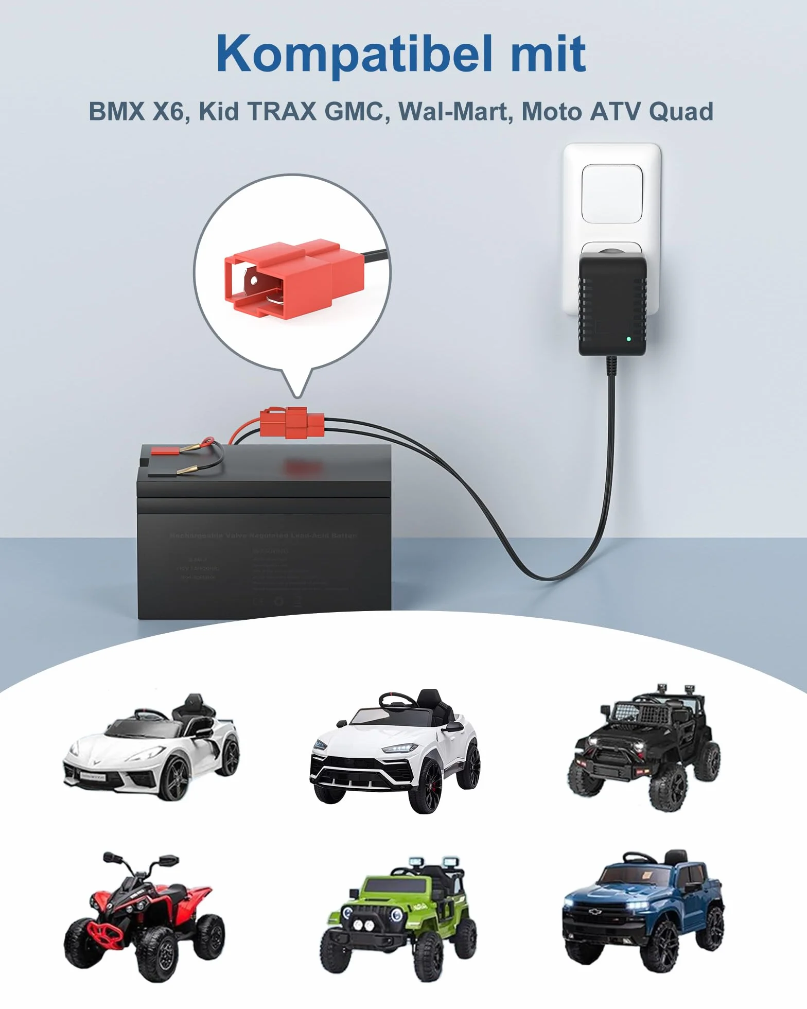 Cargador de batería de 12 V para niños, compatible con BMX X6, Kid TRAX GMC, Wal-Mart, Moto ATV Quad