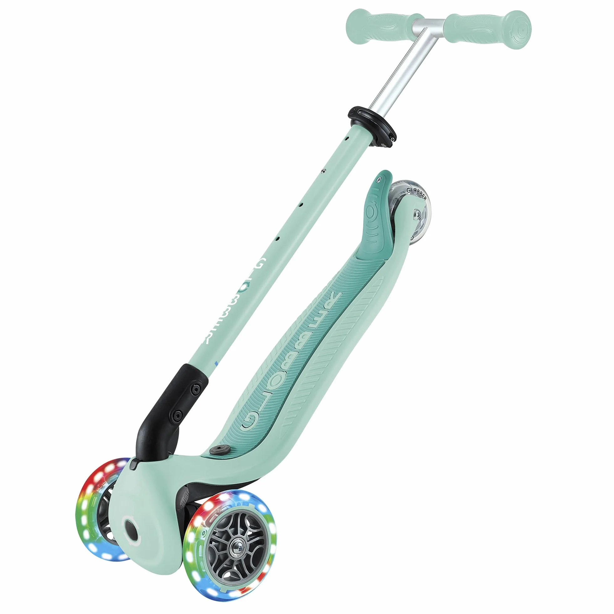 Globber GO UP Active Luces, Patinete evolutivo de 3 Ruedas con Luces para niños de 15 Meses a 9 años, Verde Menta